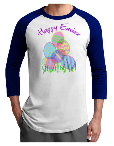 Happy Easter Gel Look Print Adult Raglan Shirt-Raglan Shirt-TooLoud-White-Royal-X-Small-Davson Sales