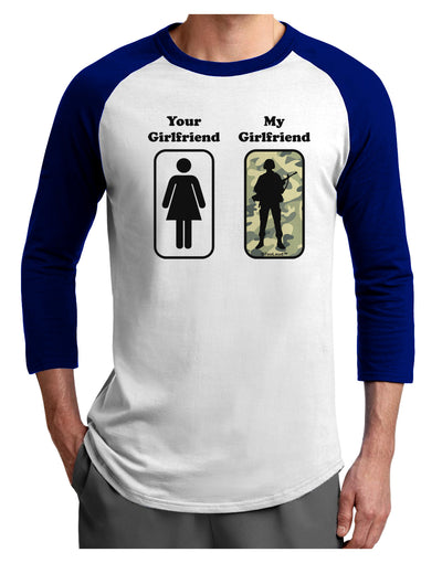 TooLoud Your Girlfriend My Girlfriend Military Adult Raglan Shirt-Raglan Shirt-TooLoud-White-Royal-X-Small-Davson Sales