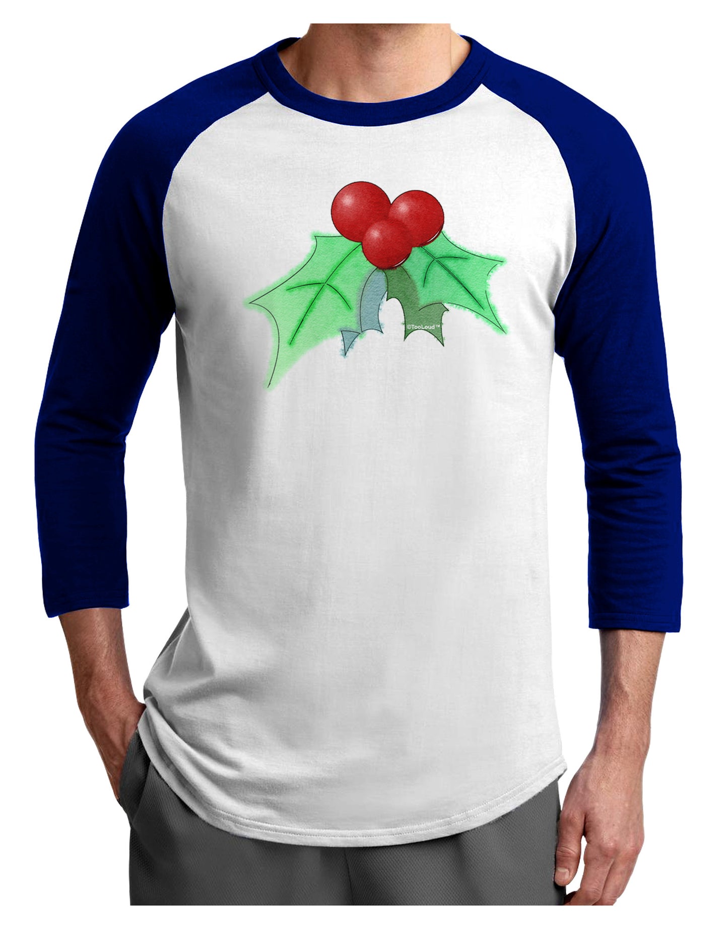 Holly Watercolor Adult Raglan Shirt-TooLoud-White-Royal-X-Small-Davson Sales