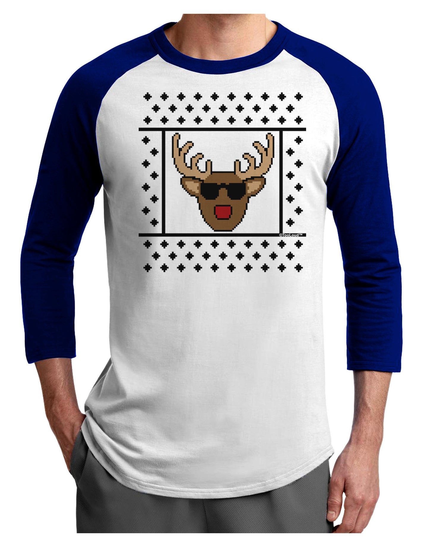 Cool Rudolph Sweater Adult Raglan Shirt-TooLoud-White-Royal-X-Small-Davson Sales
