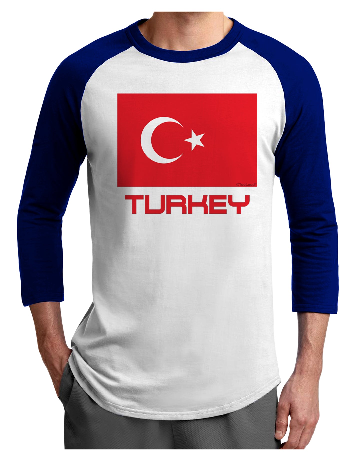 Turkey Flag with Text Adult Raglan Shirt by TooLoud-TooLoud-White-Royal-X-Small-Davson Sales