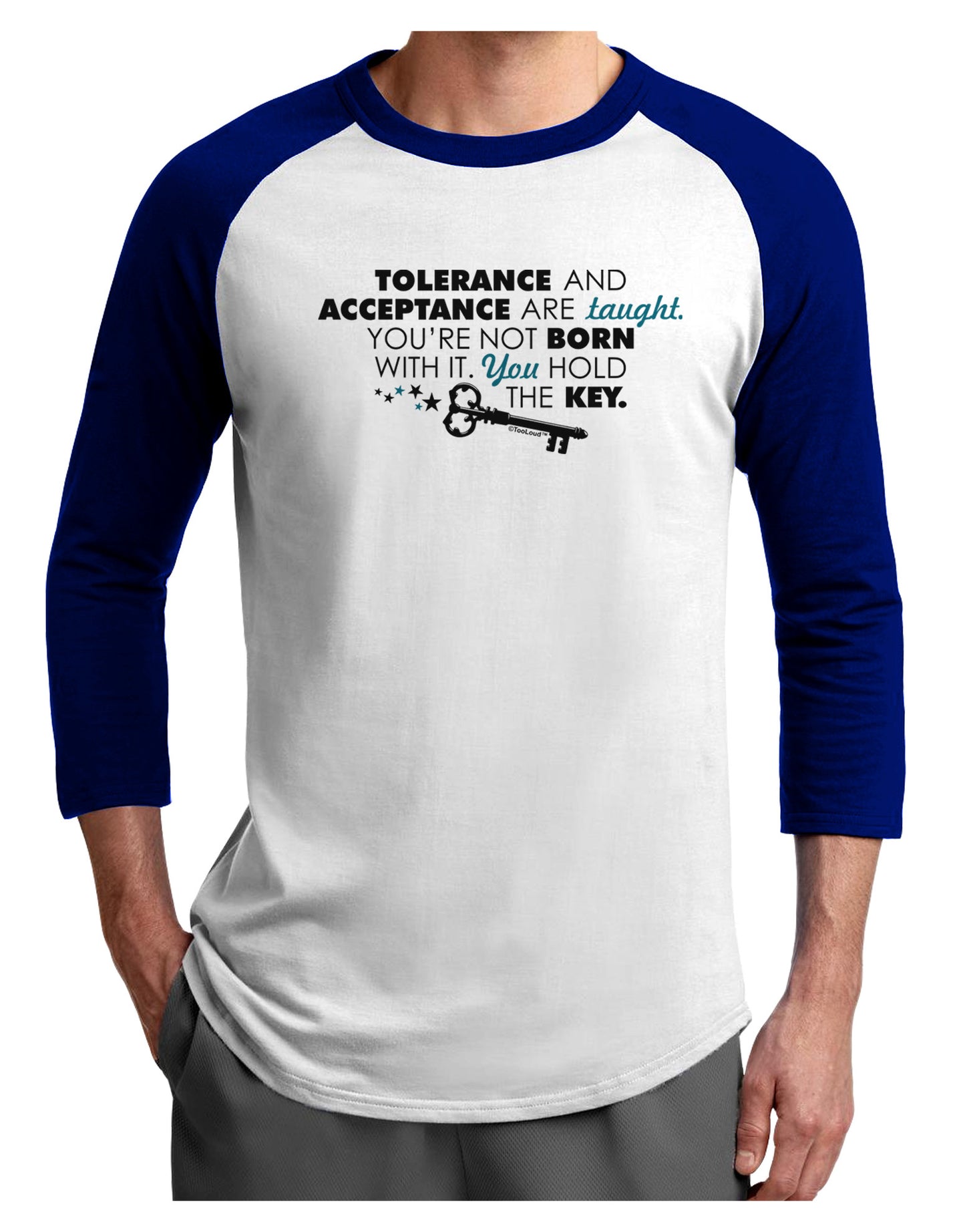 Tolerance And Acceptance Adult Raglan Shirt-Raglan Shirt-TooLoud-White-Royal-X-Small-Davson Sales