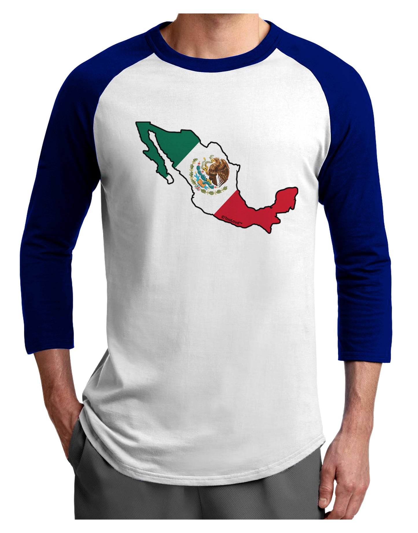 Mexico Outline - Mexican Flag Adult Raglan Shirt by TooLoud-TooLoud-White-Royal-X-Small-Davson Sales