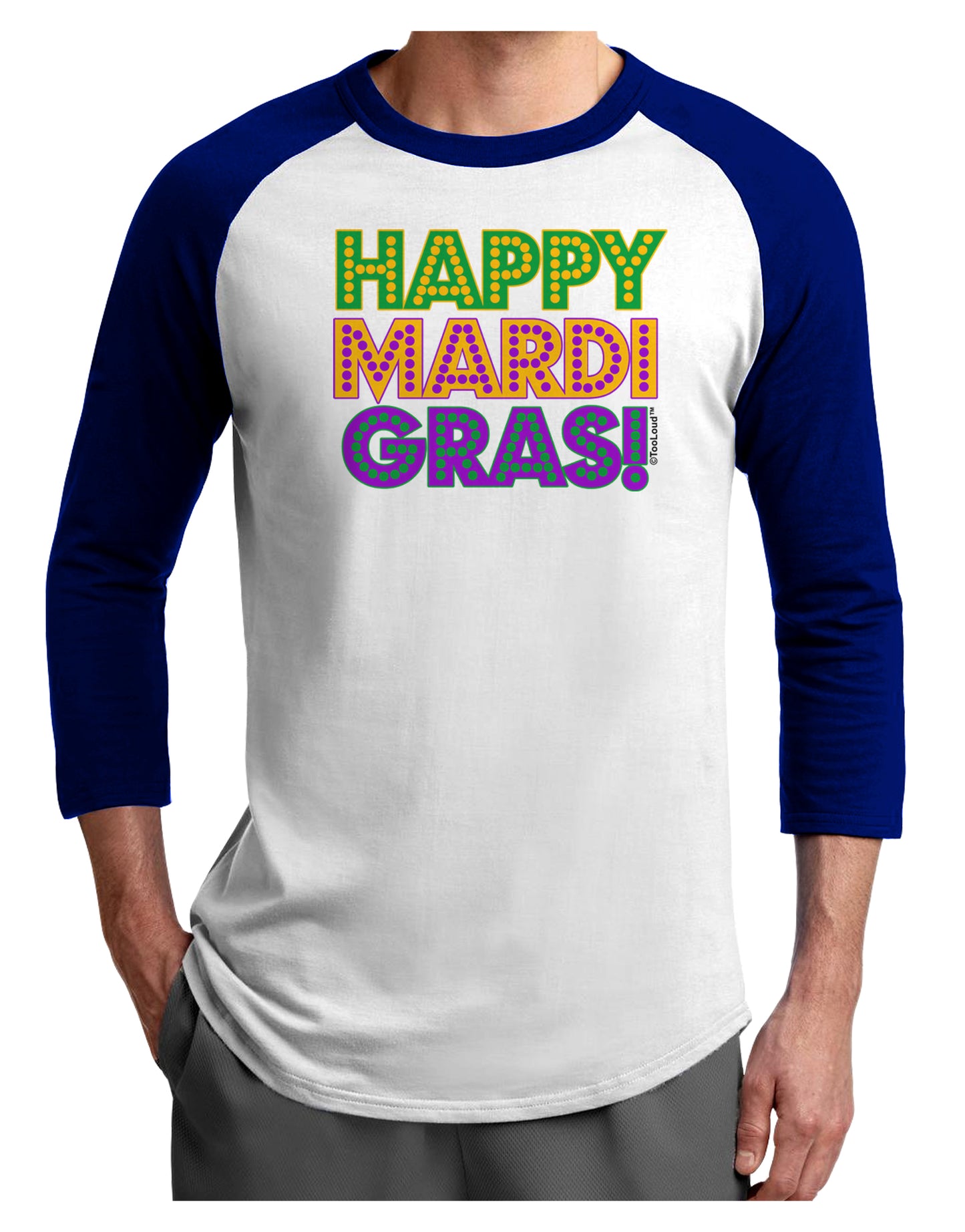 Happy Mardi Gras Text Adult Raglan Shirt by TooLoud-TooLoud-White-Royal-X-Small-Davson Sales