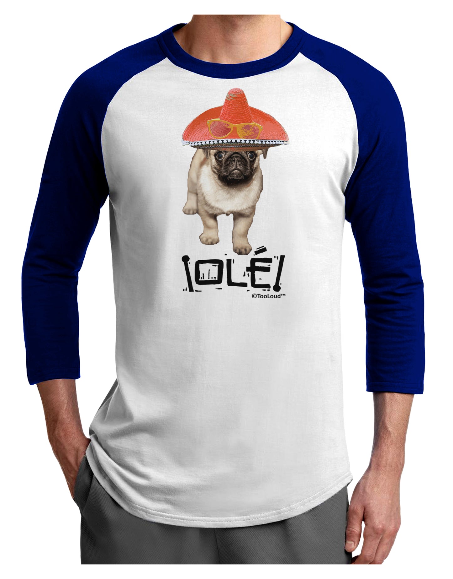 Pug Dog with Pink Sombrero - Ole Adult Raglan Shirt by TooLoud-TooLoud-White-Royal-X-Small-Davson Sales