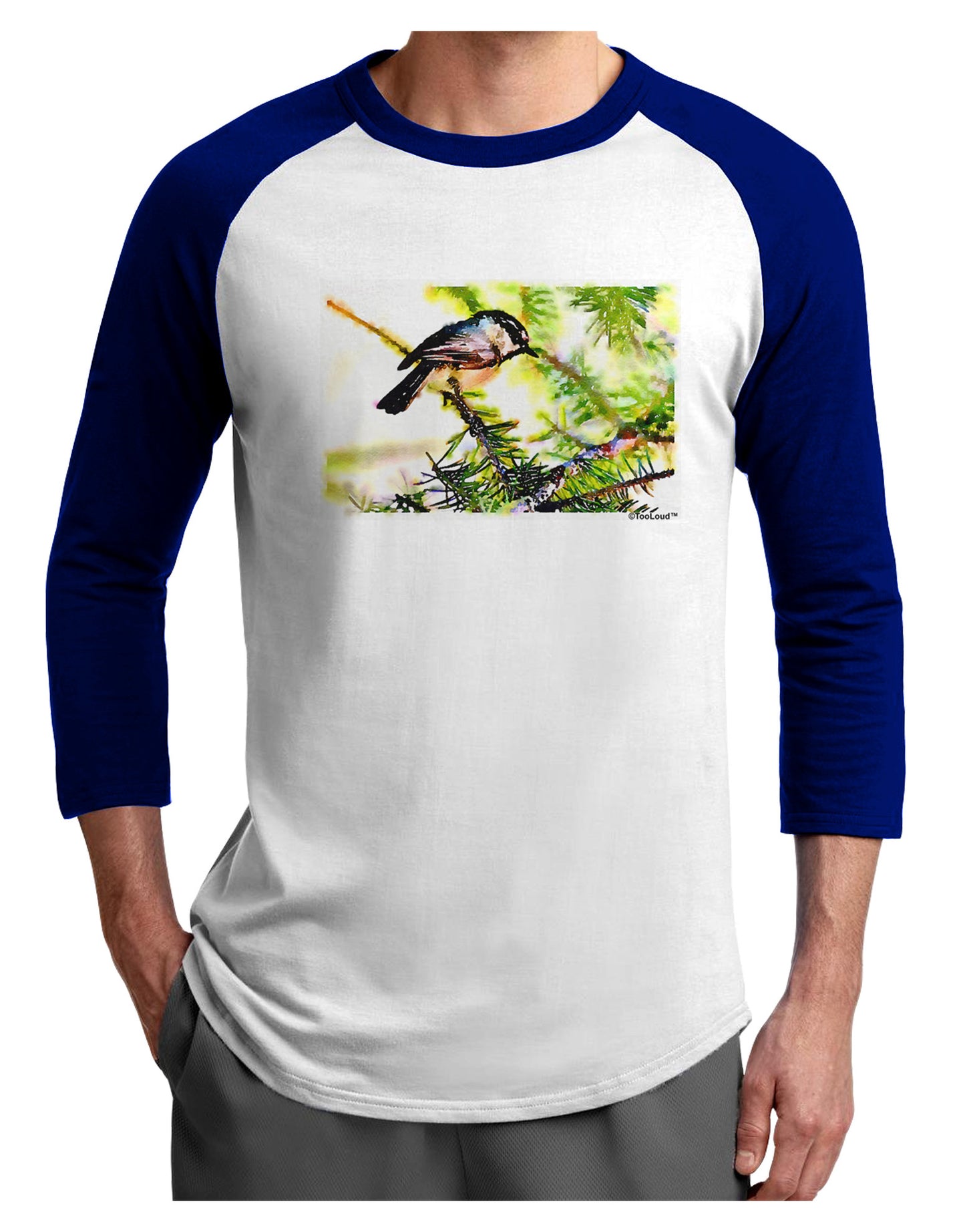 CO Chickadee Watercolor Adult Raglan Shirt-Raglan Shirt-TooLoud-White-Royal-X-Small-Davson Sales