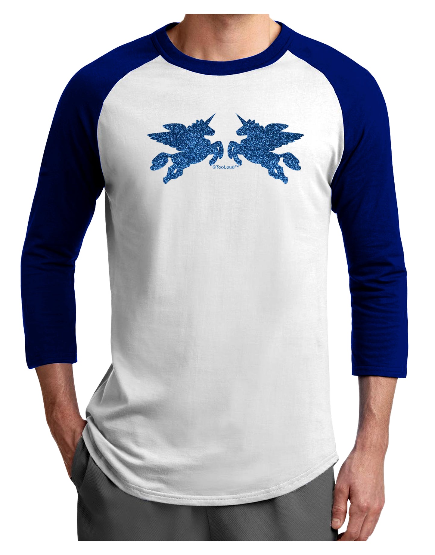 Unicorn Pegasus Blue Glitter Adult Raglan Shirt by TooLoud-TooLoud-White-Royal-X-Small-Davson Sales
