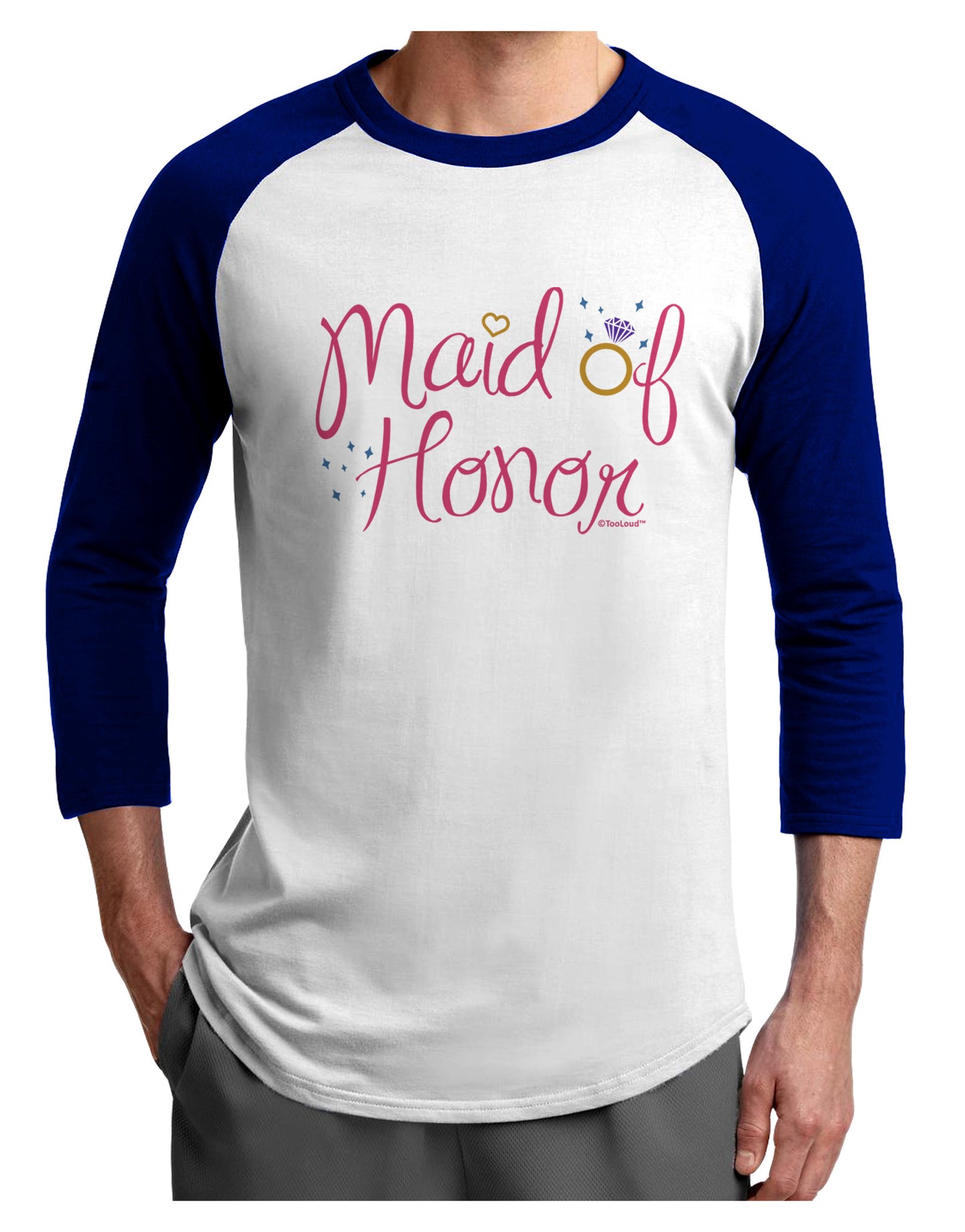 Maid of Honor - Diamond Ring Design - Color Adult Raglan Shirt-TooLoud-White-Royal-X-Small-Davson Sales