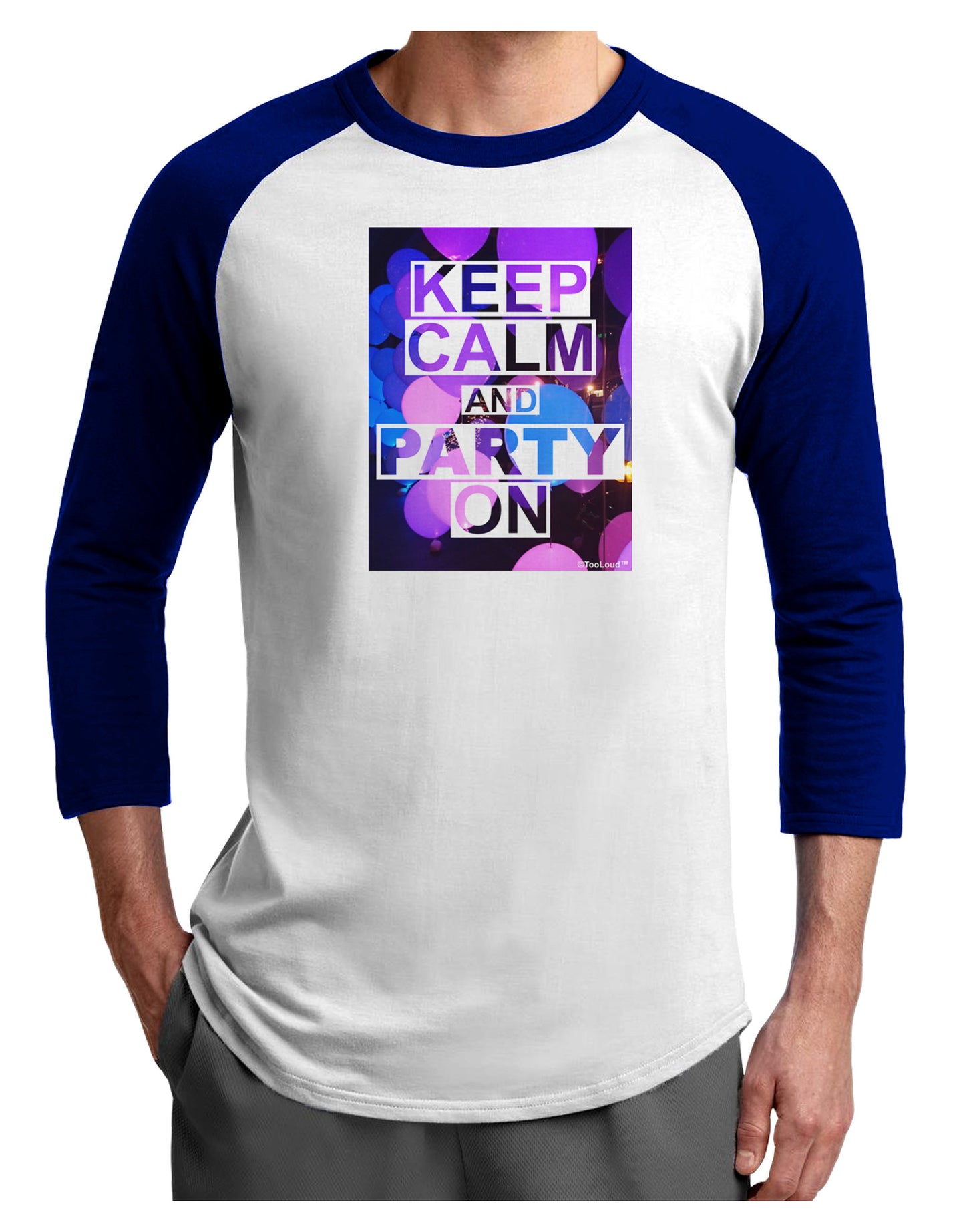 Keep Calm - Party Balloons Adult Raglan Shirt-Raglan Shirt-TooLoud-White-Royal-X-Small-Davson Sales