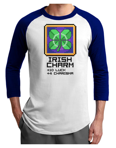 Pixel Irish Charm Item Adult Raglan Shirt-TooLoud-White-Royal-X-Small-Davson Sales