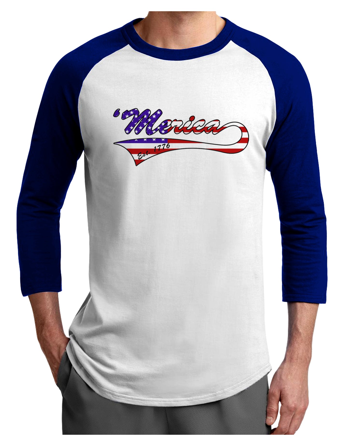 Merica Established 1776 - American Flag Style Adult Raglan Shirt by TooLoud-TooLoud-White-Royal-X-Small-Davson Sales