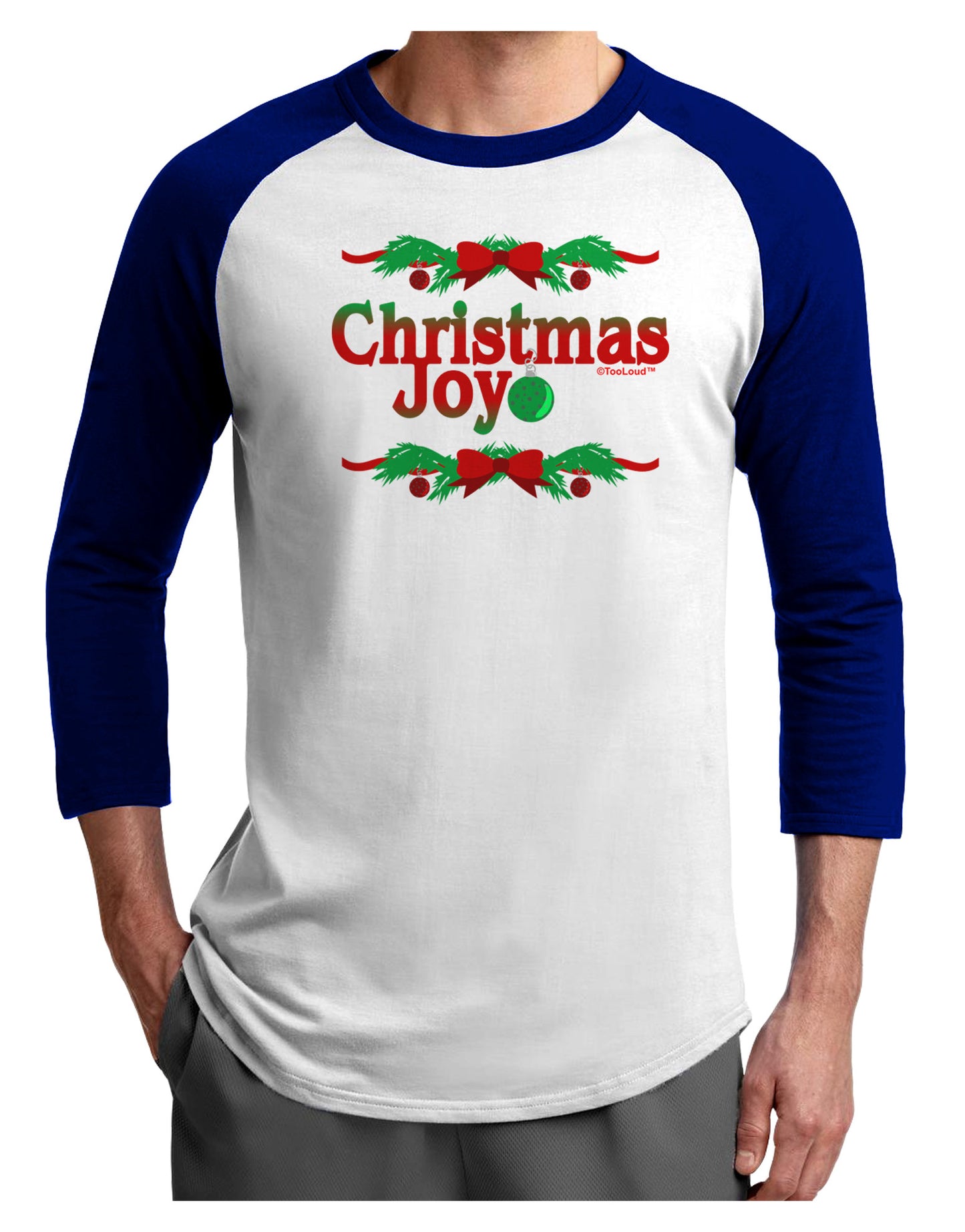 Christmas Joy Color Adult Raglan Shirt-Raglan Shirt-TooLoud-White-Royal-X-Small-Davson Sales
