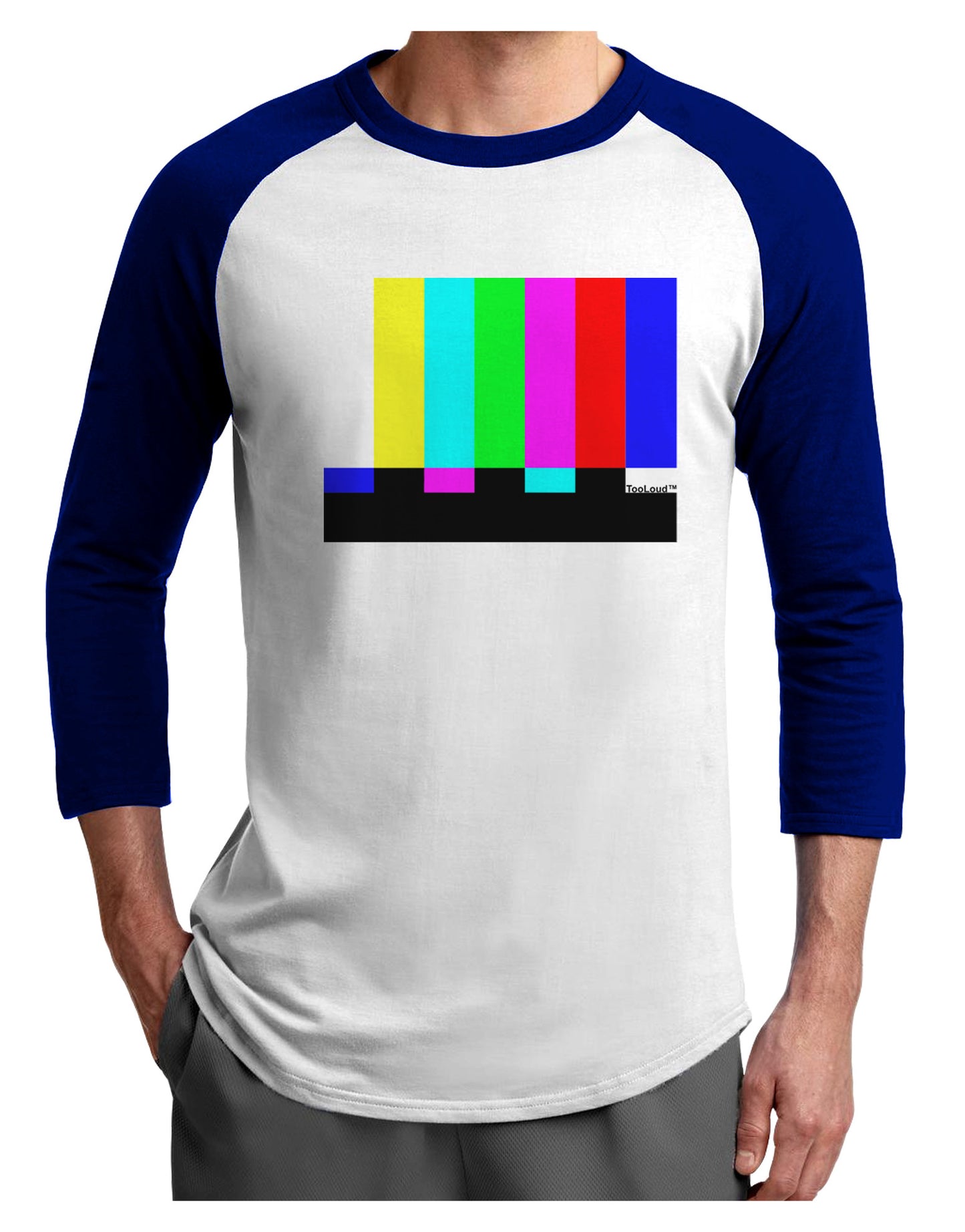 Color Bars Test Signal Adult Raglan Shirt-TooLoud-White-Royal-X-Small-Davson Sales