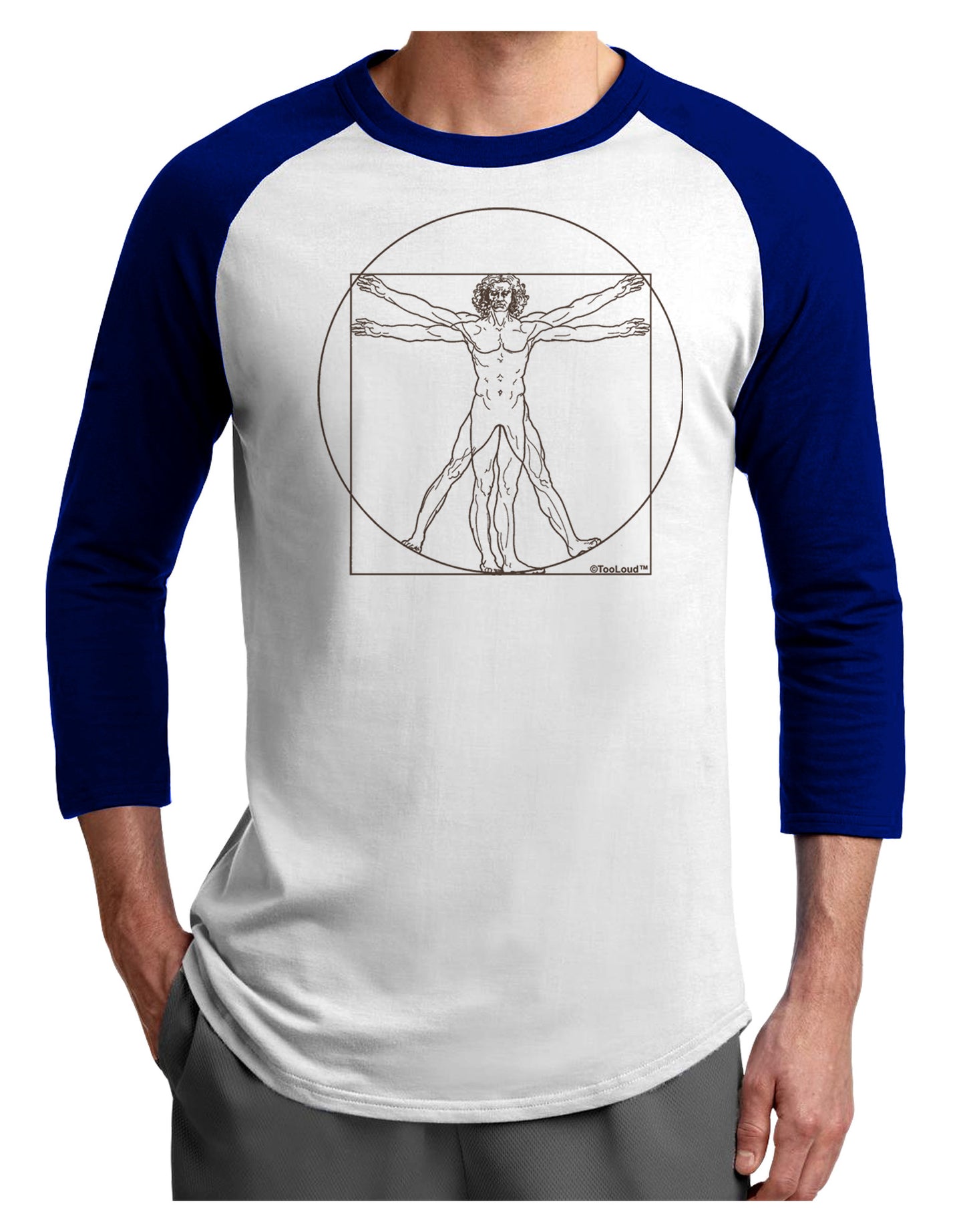 TooLoud Vitruvian Man Drawing Adult Raglan Shirt-Raglan Shirt-TooLoud-White-Royal-X-Small-Davson Sales