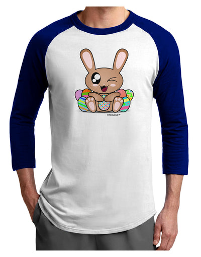 Cute Bunny with Eggs Adult Raglan Shirt-TooLoud-White-Royal-X-Small-Davson Sales