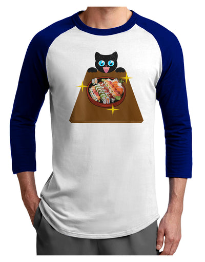 Anime Cat Loves Sushi Adult Raglan Shirt by TooLoud-TooLoud-White-Royal-X-Small-Davson Sales