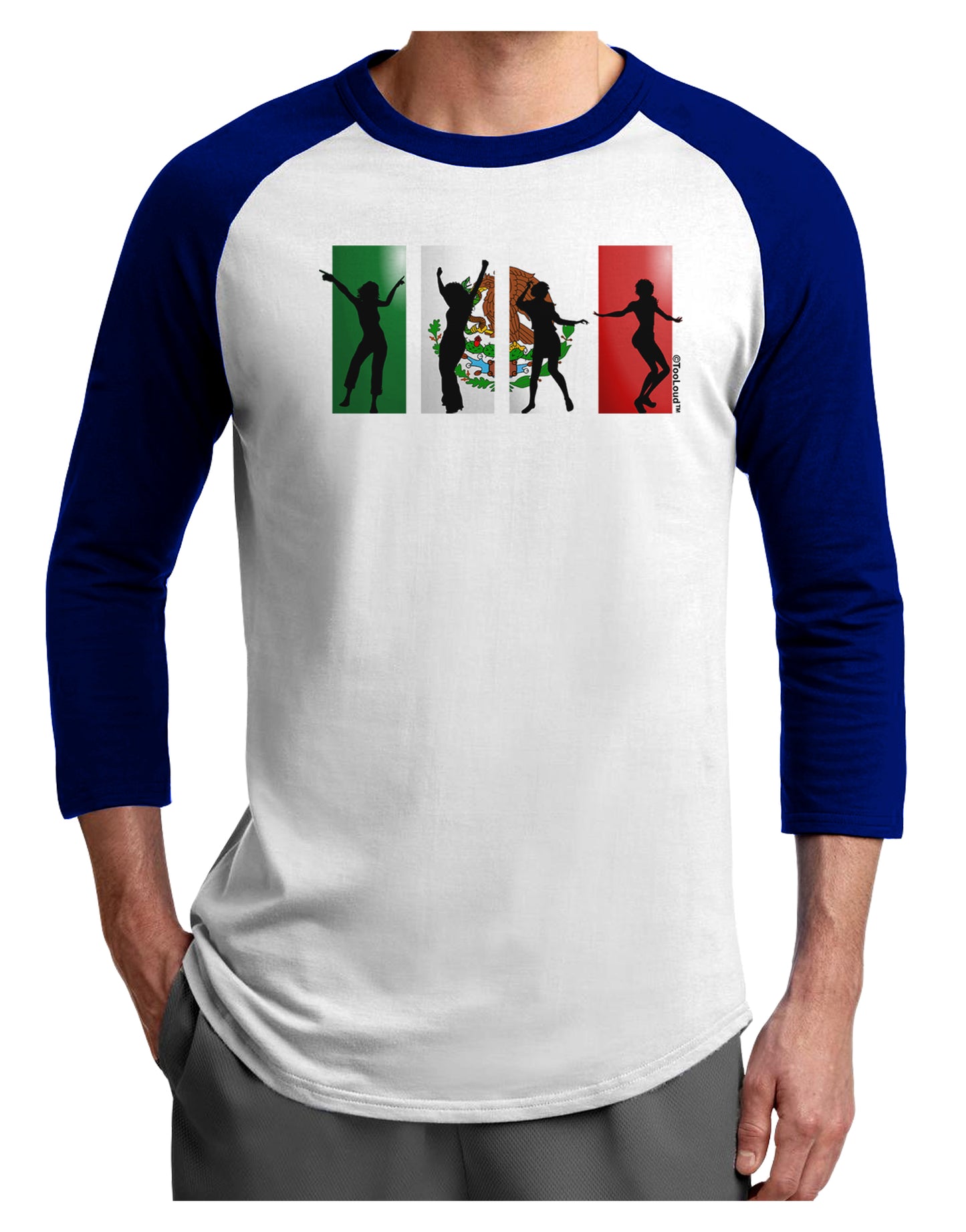 Mexican Flag - Dancing Silhouettes Adult Raglan Shirt by TooLoud-TooLoud-White-Royal-X-Small-Davson Sales