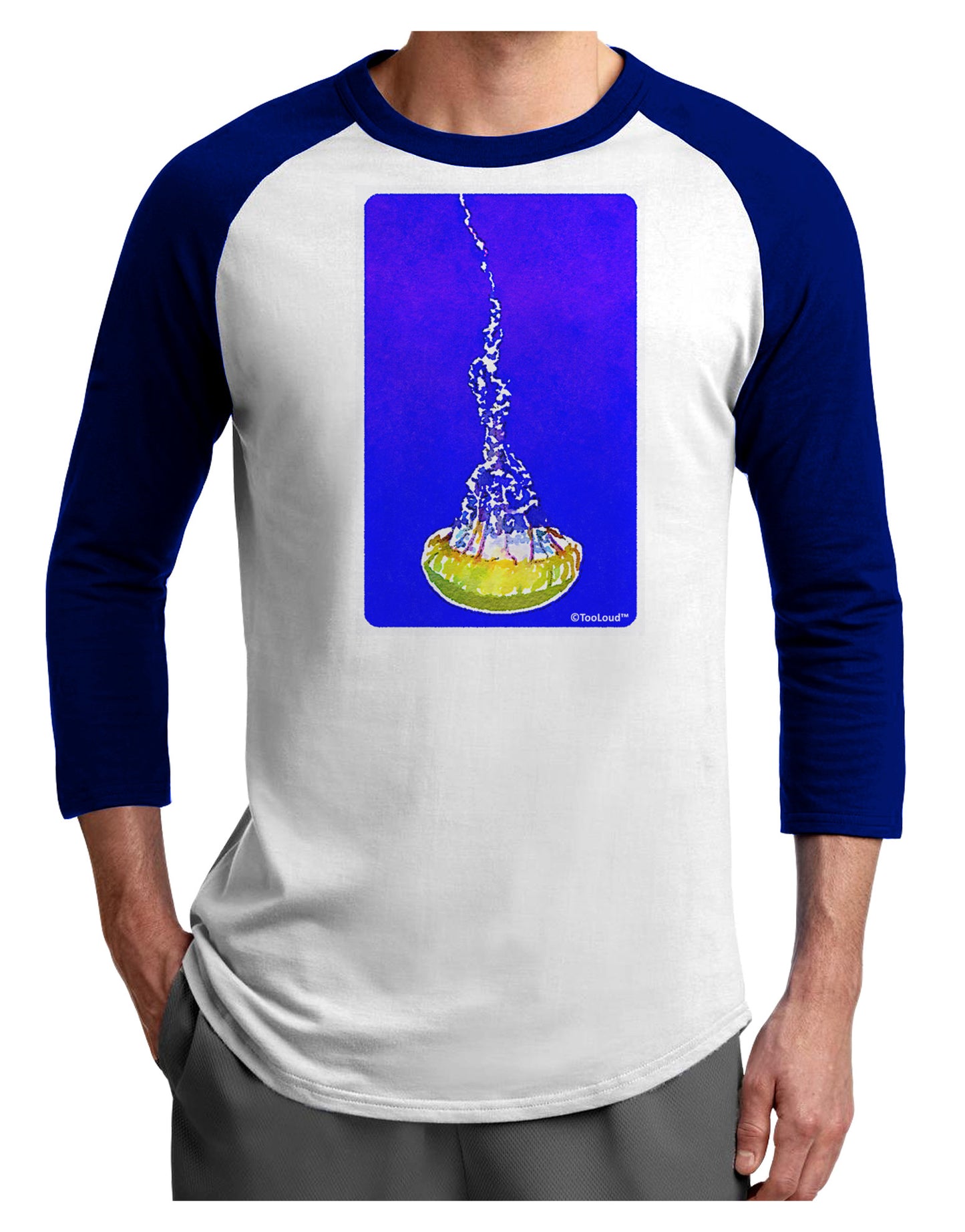 Solo Jellyfish Watercolor Adult Raglan Shirt-TooLoud-White-Royal-X-Small-Davson Sales