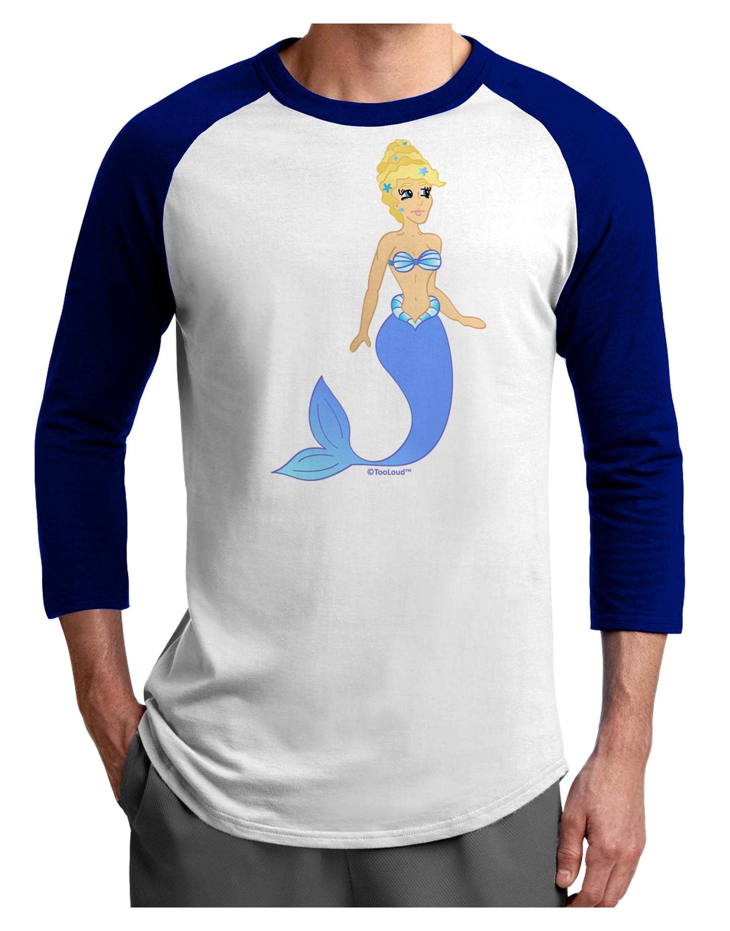 Mermaid Design - Blue Adult Raglan Shirt-TooLoud-White-Royal-X-Small-Davson Sales