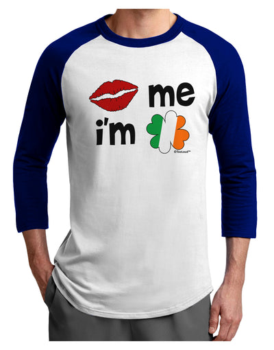 Kiss and Irish Flag Shamrock - Kiss Me I'm Irish Adult Raglan Shirt by TooLoud-Raglan Shirt-TooLoud-White-Royal-X-Small-Davson Sales