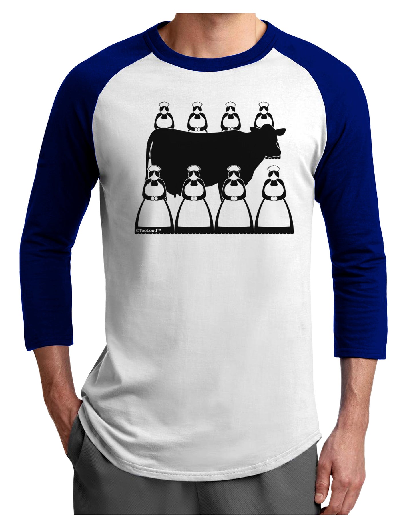 Eight Maids A Milking Adult Raglan Shirt-TooLoud-White-Royal-X-Small-Davson Sales