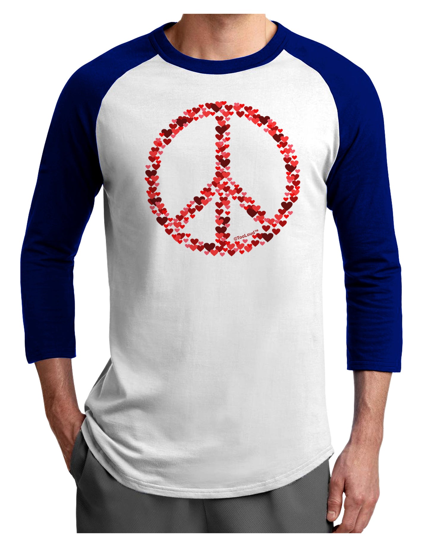 Peace Sign Hearts Red Adult Raglan Shirt-Raglan Shirt-TooLoud-White-Royal-X-Small-Davson Sales