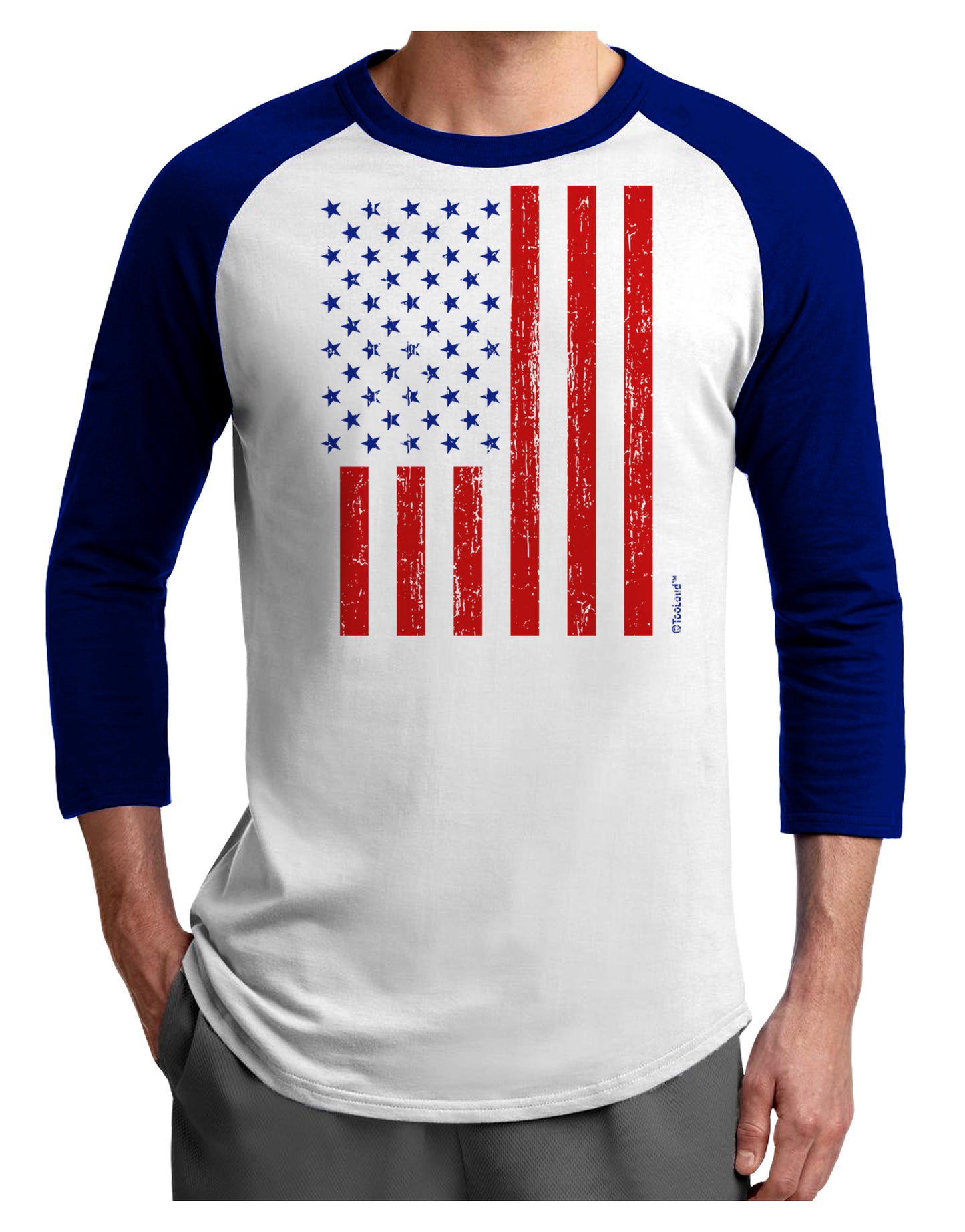 Red and Blue Stamp Style American Flag - Distressed Adult Raglan Shirt by TooLoud-TooLoud-White-Royal-X-Small-Davson Sales