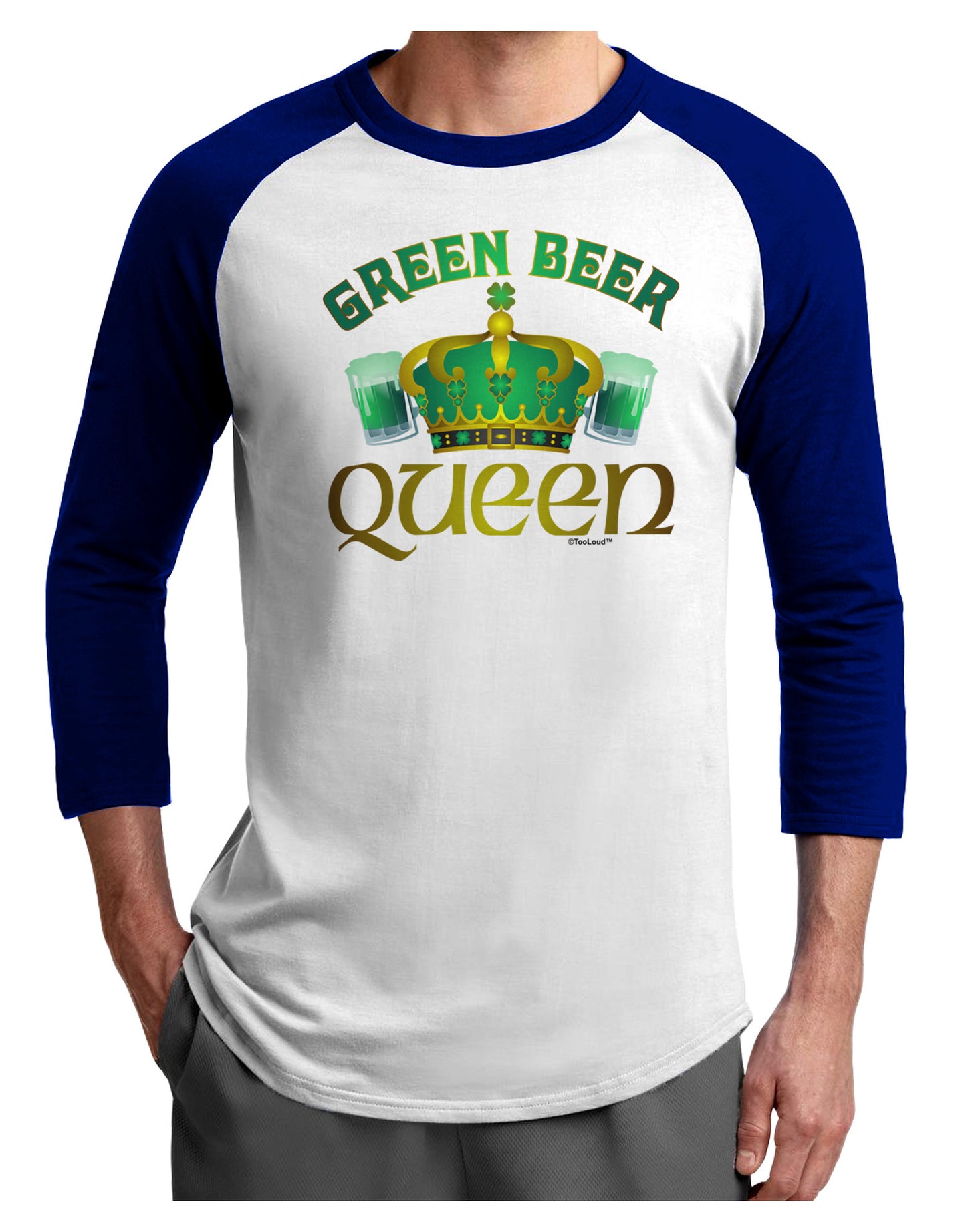 Green Beer Queen Adult Raglan Shirt-Raglan Shirt-TooLoud-White-Royal-X-Small-Davson Sales