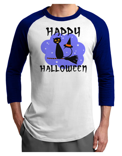 Witch Cat Adult Raglan Shirt-TooLoud-White-Royal-X-Small-Davson Sales