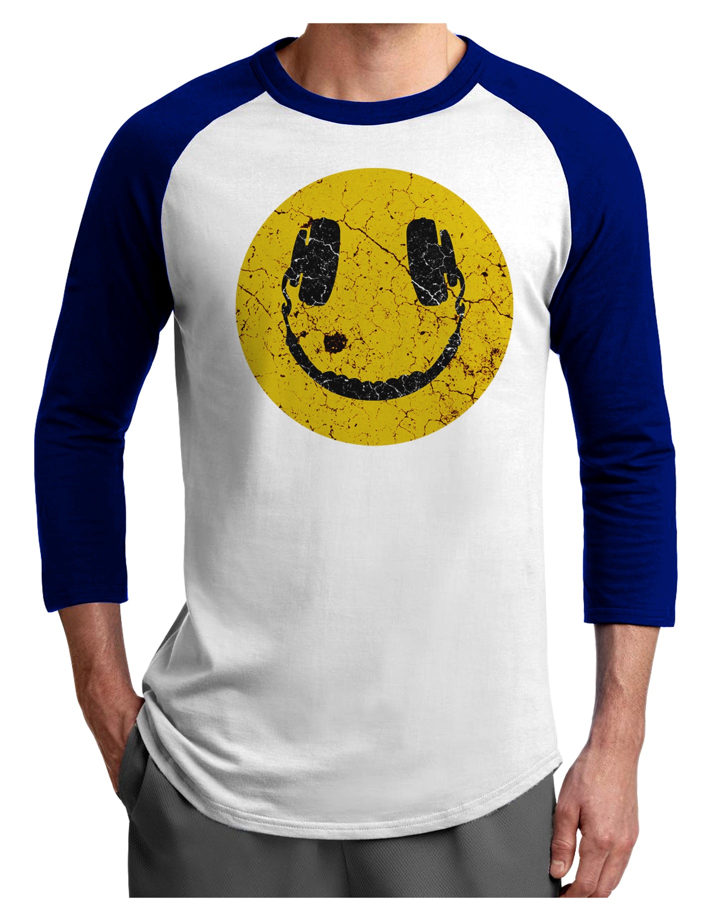 EDM Smiley Face Adult Raglan Shirt by TooLoud-TooLoud-White-Royal-X-Small-Davson Sales