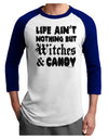 Witches and Candy Adult Raglan Shirt-TooLoud-White-Royal-X-Small-Davson Sales