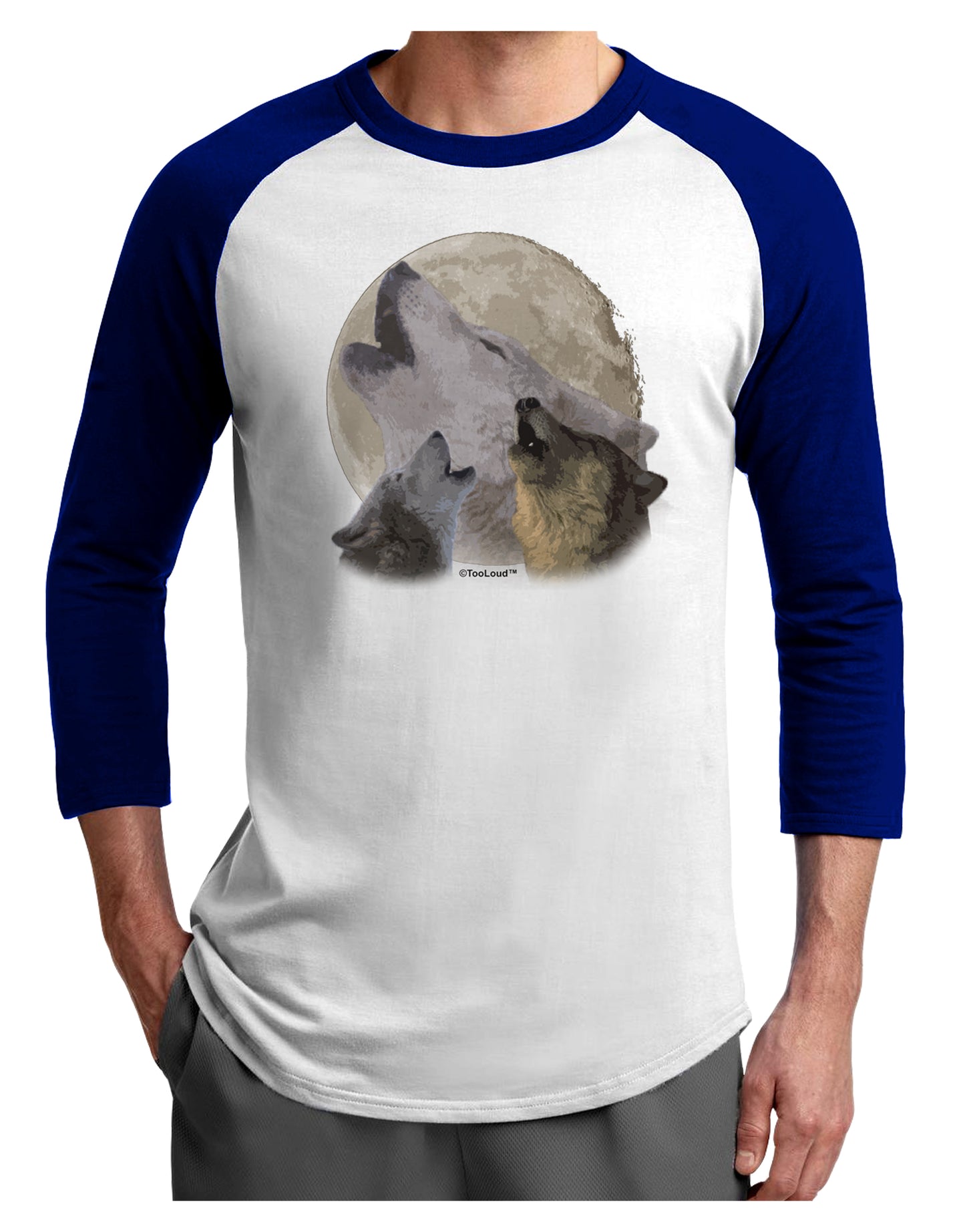 Three Wolves Howling at the Moon Adult Raglan Shirt by TooLoud-TooLoud-White-Royal-X-Small-Davson Sales