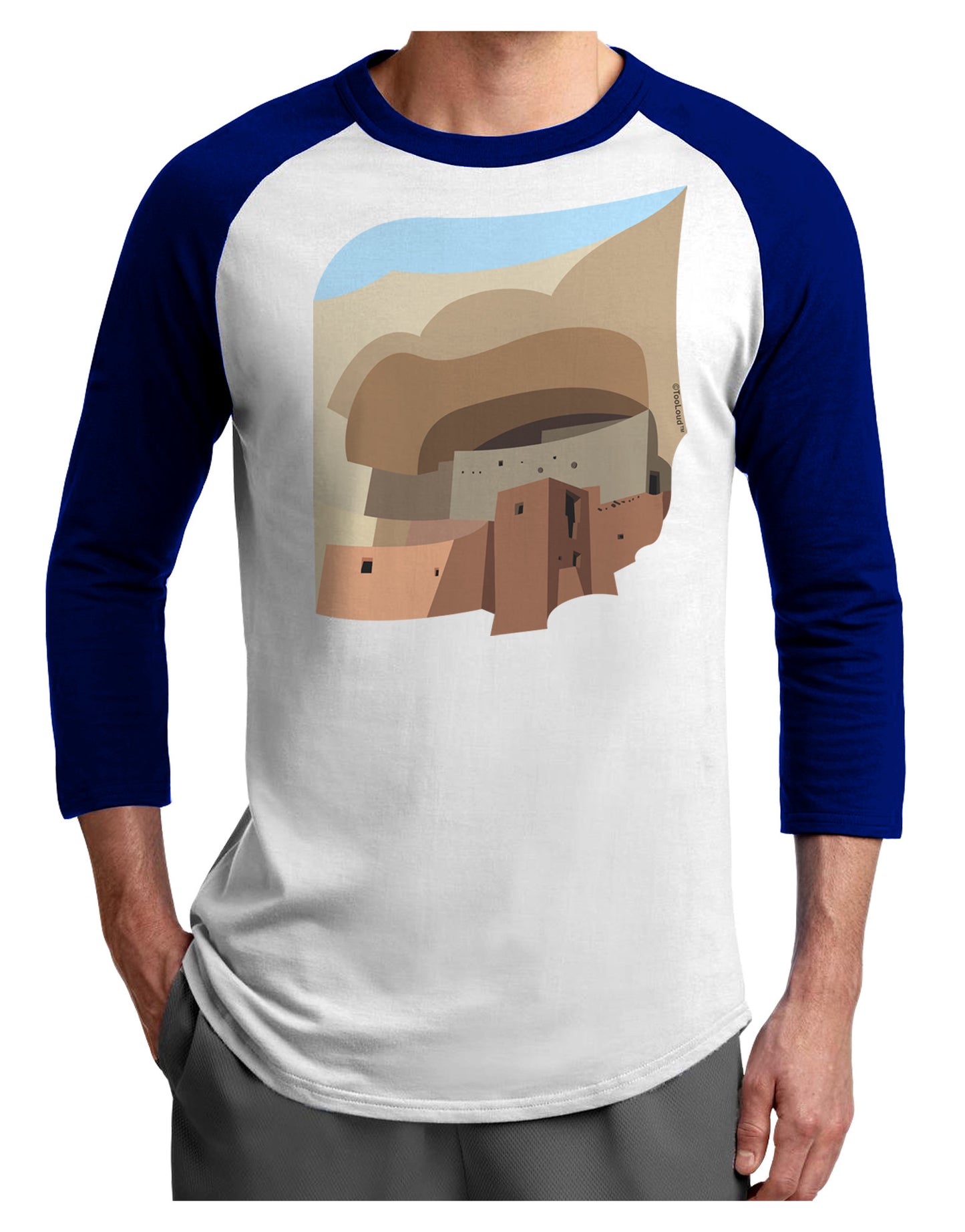Montezuma Castle Artwork Adult Raglan Shirt-Raglan Shirt-TooLoud-White-Royal-X-Small-Davson Sales
