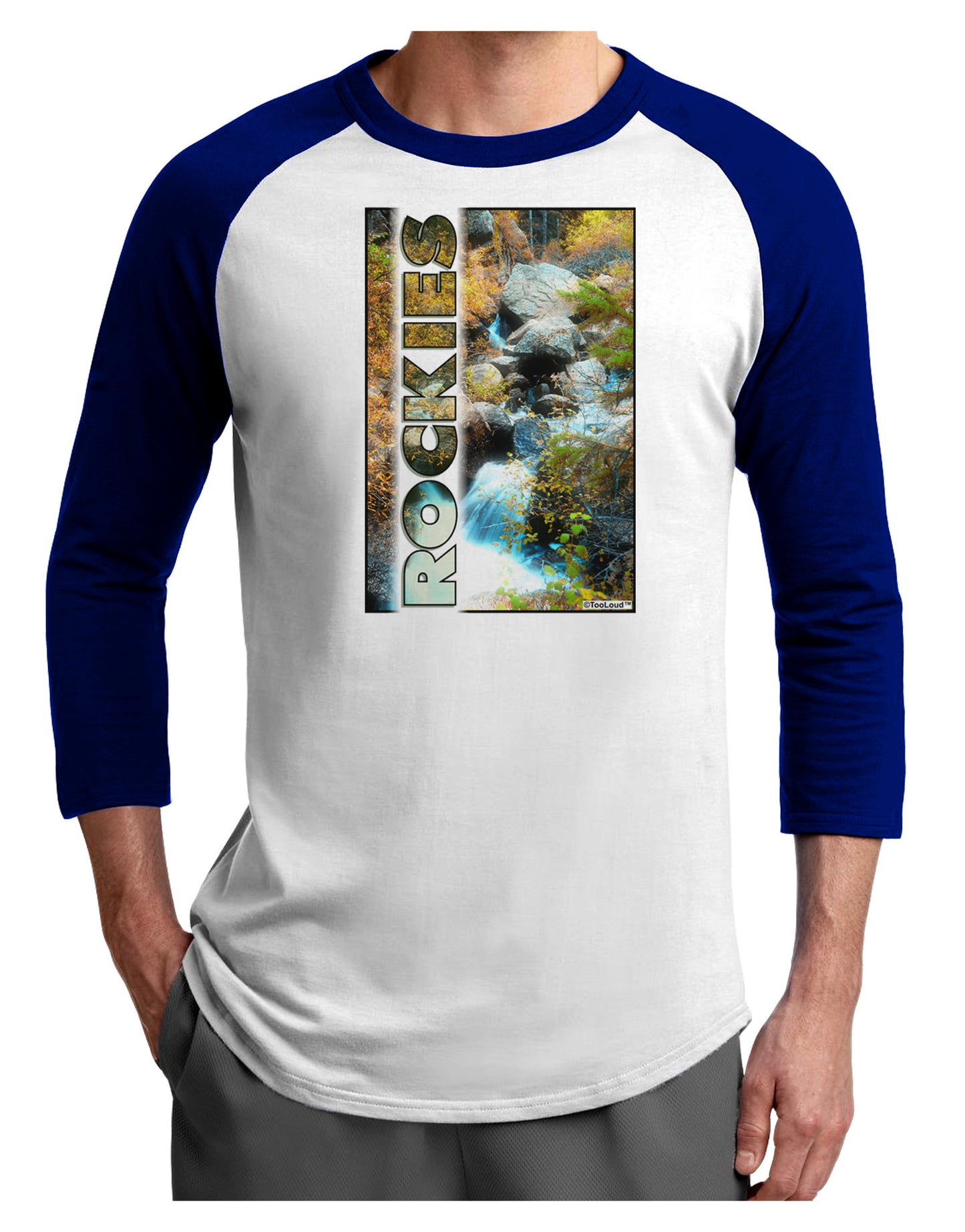 Rockies Waterfall with Text Adult Raglan Shirt-Raglan Shirt-TooLoud-White-Royal-X-Small-Davson Sales