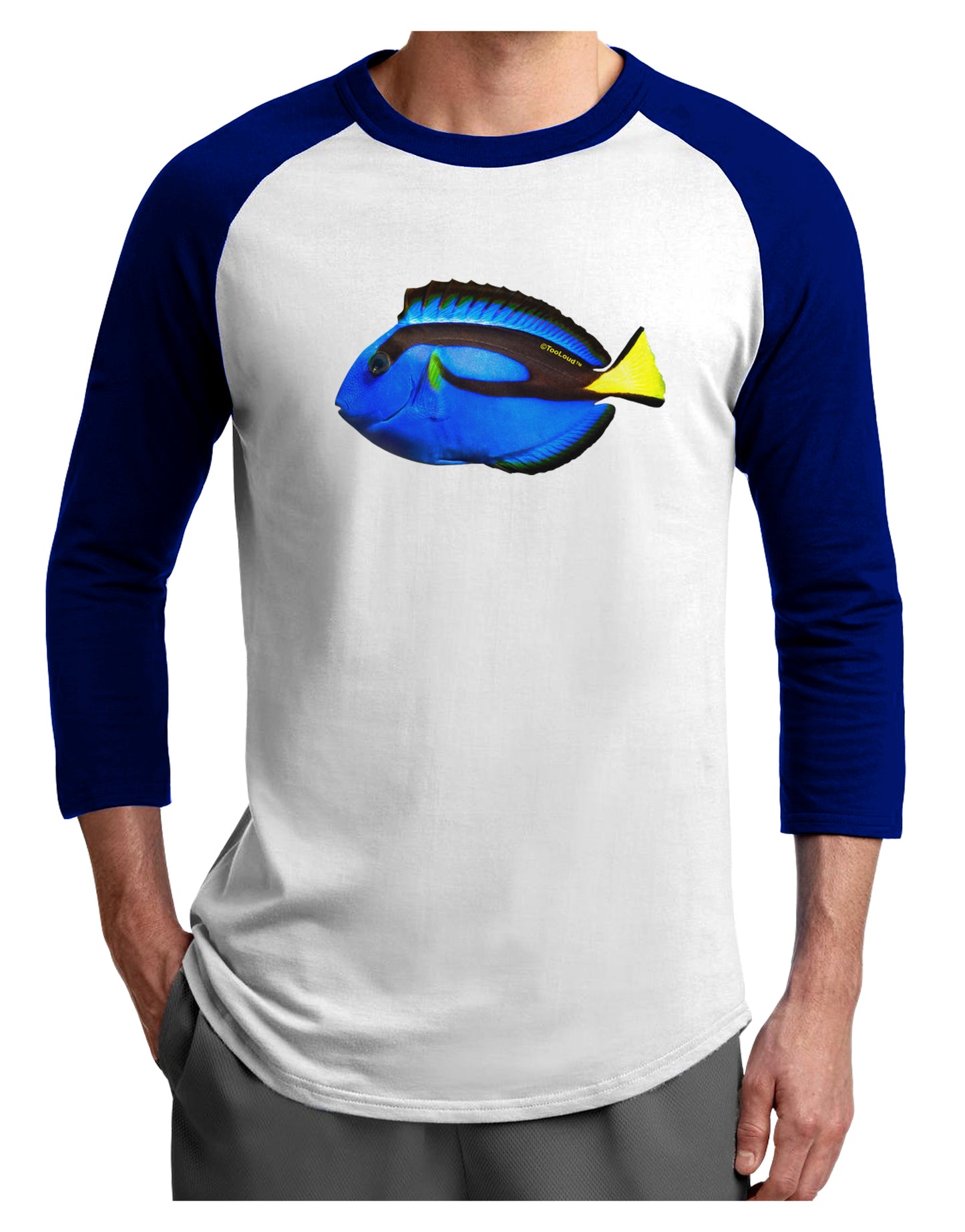 Blue Tang Fish Adult Raglan Shirt-Raglan Shirt-TooLoud-White-Royal-X-Small-Davson Sales