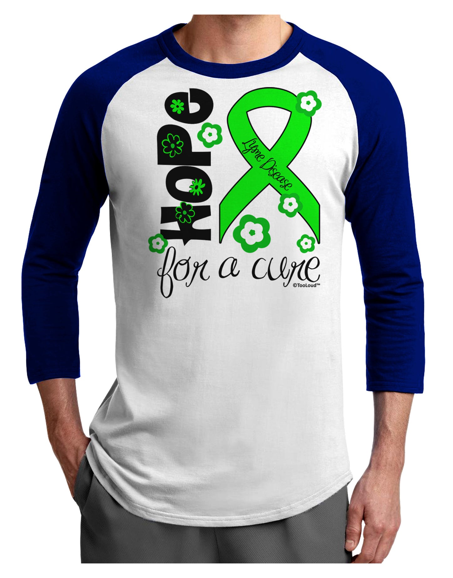 Hope for a Cure - Lime Green Ribbon Lyme Disease - Flowers Adult Raglan Shirt-TooLoud-White-Royal-X-Small-Davson Sales