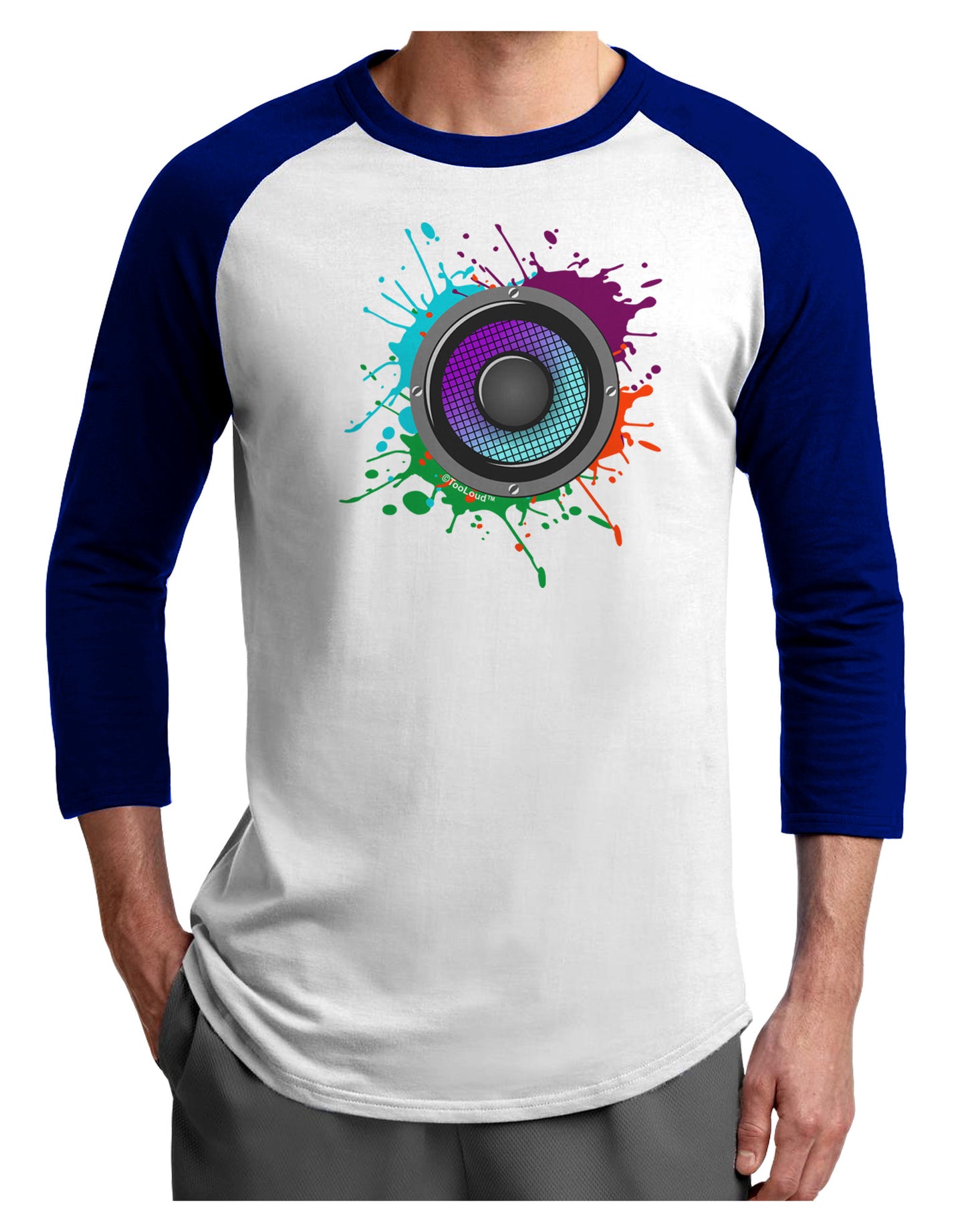 Paint Splatter Speaker Adult Raglan Shirt-Raglan Shirt-TooLoud-White-Royal-X-Small-Davson Sales