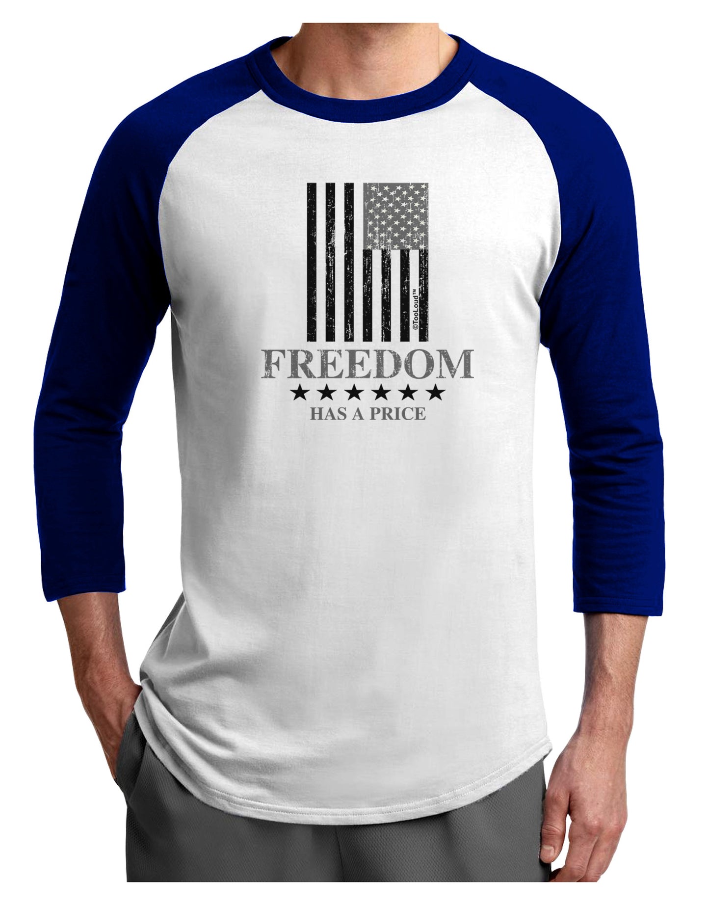 Freedom Flag BnW Adult Raglan Shirt-Raglan Shirt-TooLoud-White-Royal-X-Small-Davson Sales
