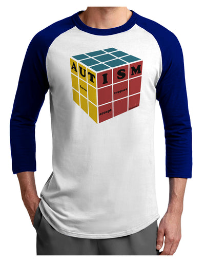 Autism Awareness - Cube Color Adult Raglan Shirt-TooLoud-White-Royal-X-Small-Davson Sales