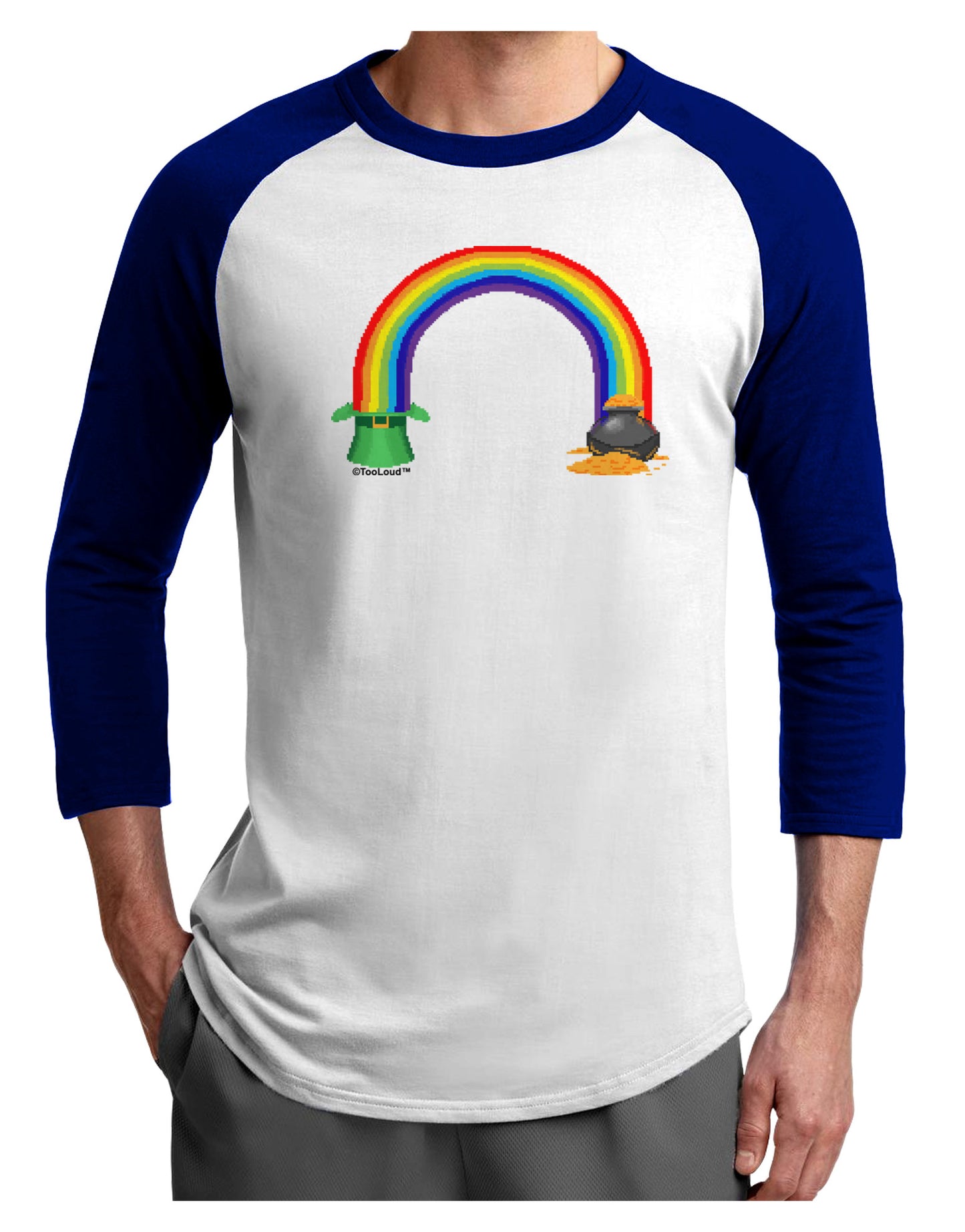 Pixel Pot of Gold Adult Raglan Shirt-TooLoud-White-Royal-X-Small-Davson Sales