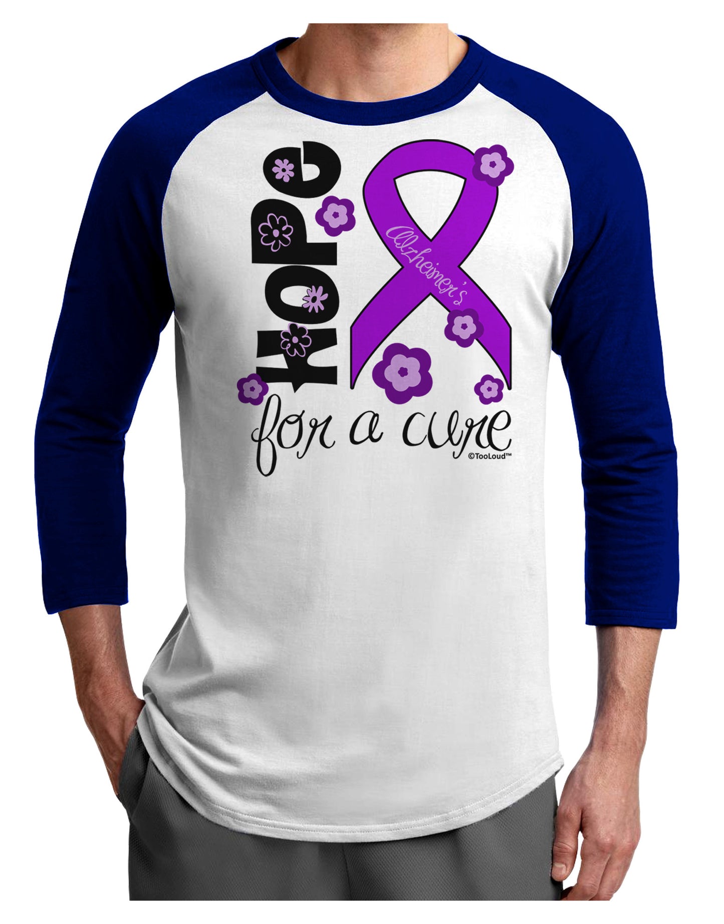 Hope for a Cure - Purple Ribbon Alzheimers Disease - Flowers Adult Raglan Shirt-TooLoud-White-Royal-X-Small-Davson Sales