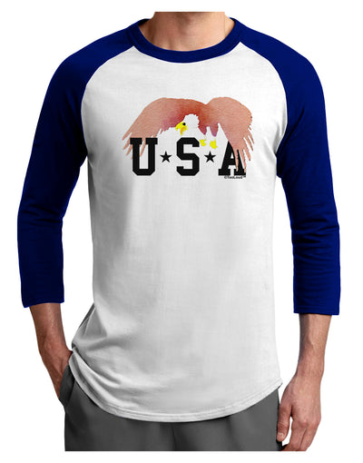 Bald Eagle USA Adult Raglan Shirt-TooLoud-White-Royal-X-Small-Davson Sales