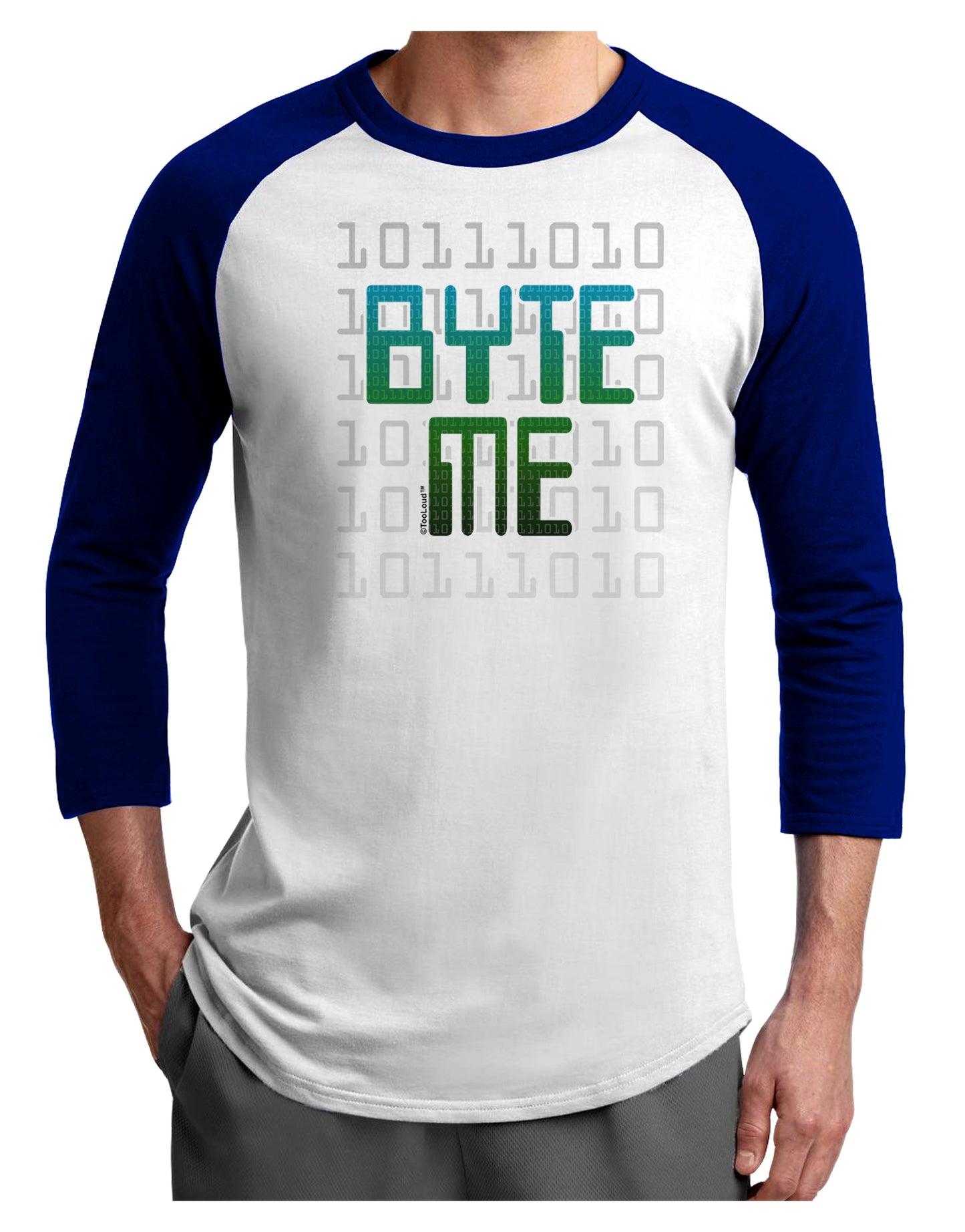 Byte Me Adult Raglan Shirt-Raglan Shirt-TooLoud-White-Royal-X-Small-Davson Sales