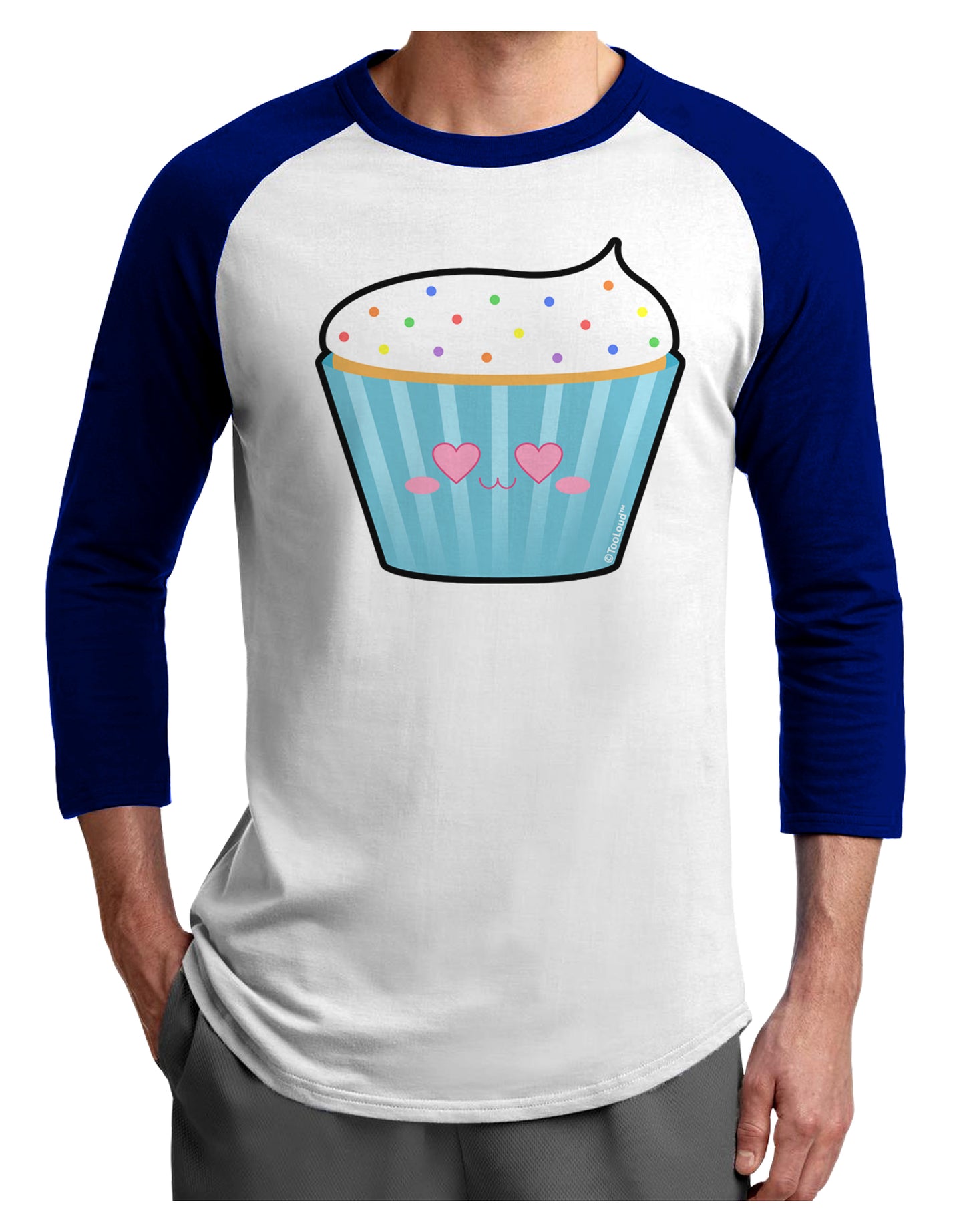 Cute Cupcake with Sprinkles - Heart Eyes Adult Raglan Shirt by TooLoud-Raglan Shirt-TooLoud-White-Royal-X-Small-Davson Sales