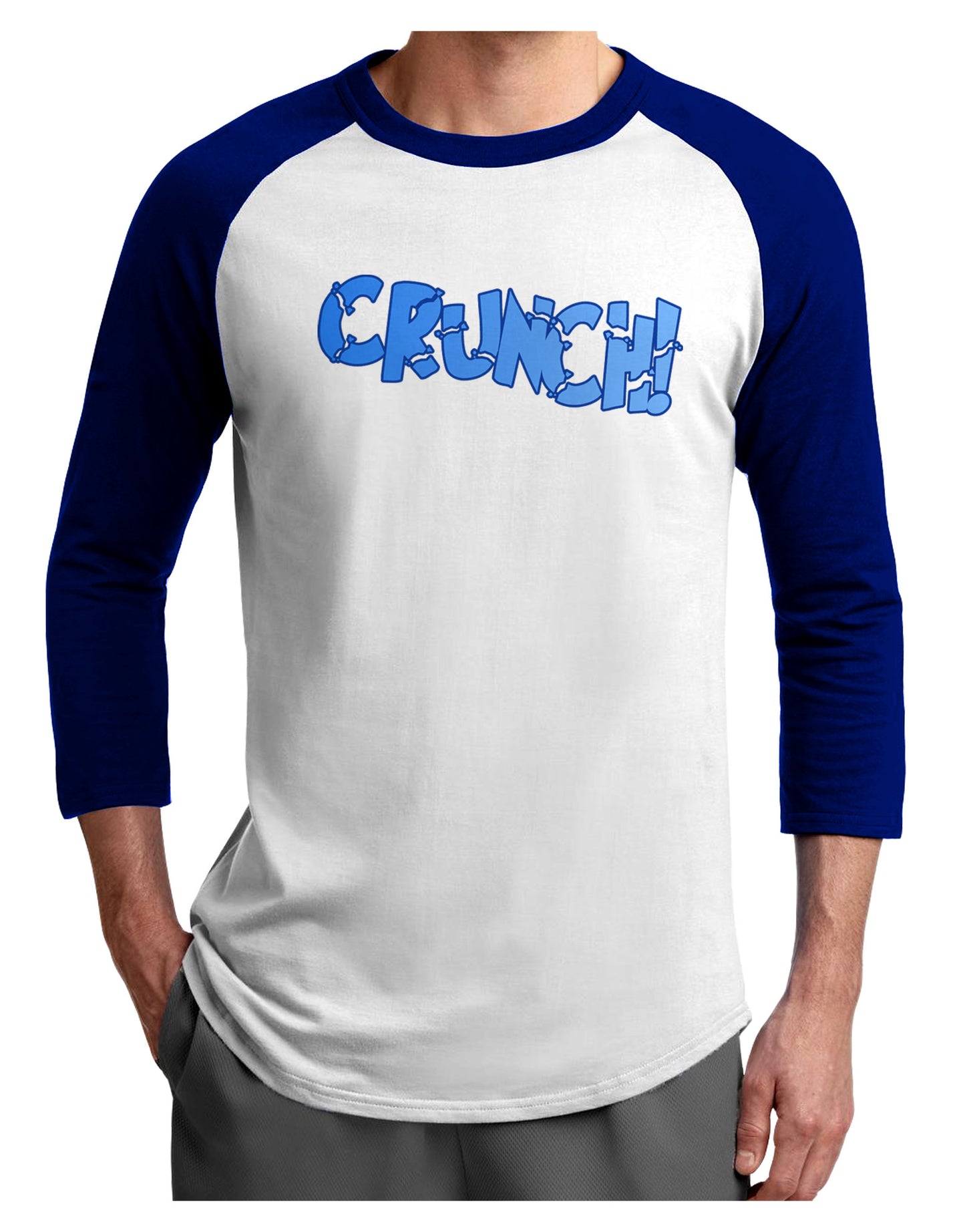 Onomatopoeia CRUNCH Adult Raglan Shirt-TooLoud-White-Royal-X-Small-Davson Sales