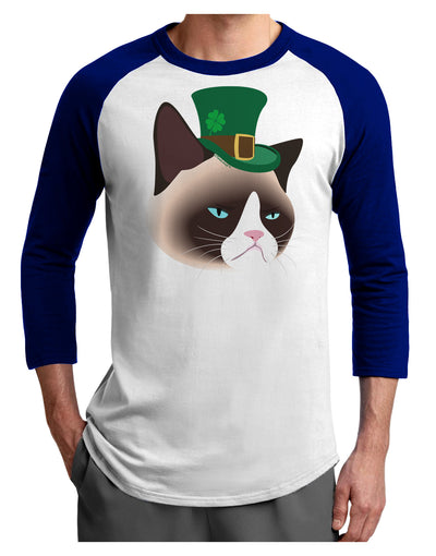 Leprechaun Disgruntled Cat Adult Raglan Shirt-TooLoud-White-Royal-X-Small-Davson Sales
