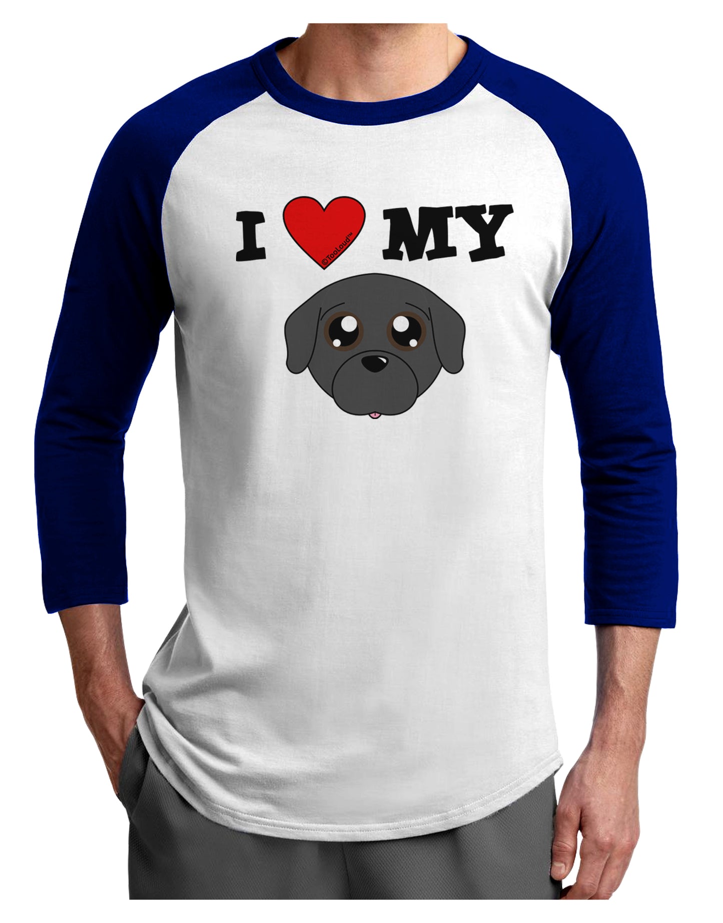 I Heart My - Cute Pug Dog - Black Adult Raglan Shirt by TooLoud-TooLoud-White-Royal-X-Small-Davson Sales