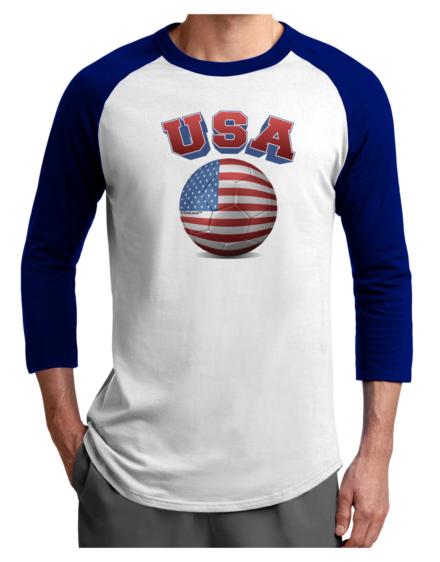 Soccer Ball Flag - USA Adult Raglan Shirt-Raglan Shirt-TooLoud-White-Royal-X-Small-Davson Sales