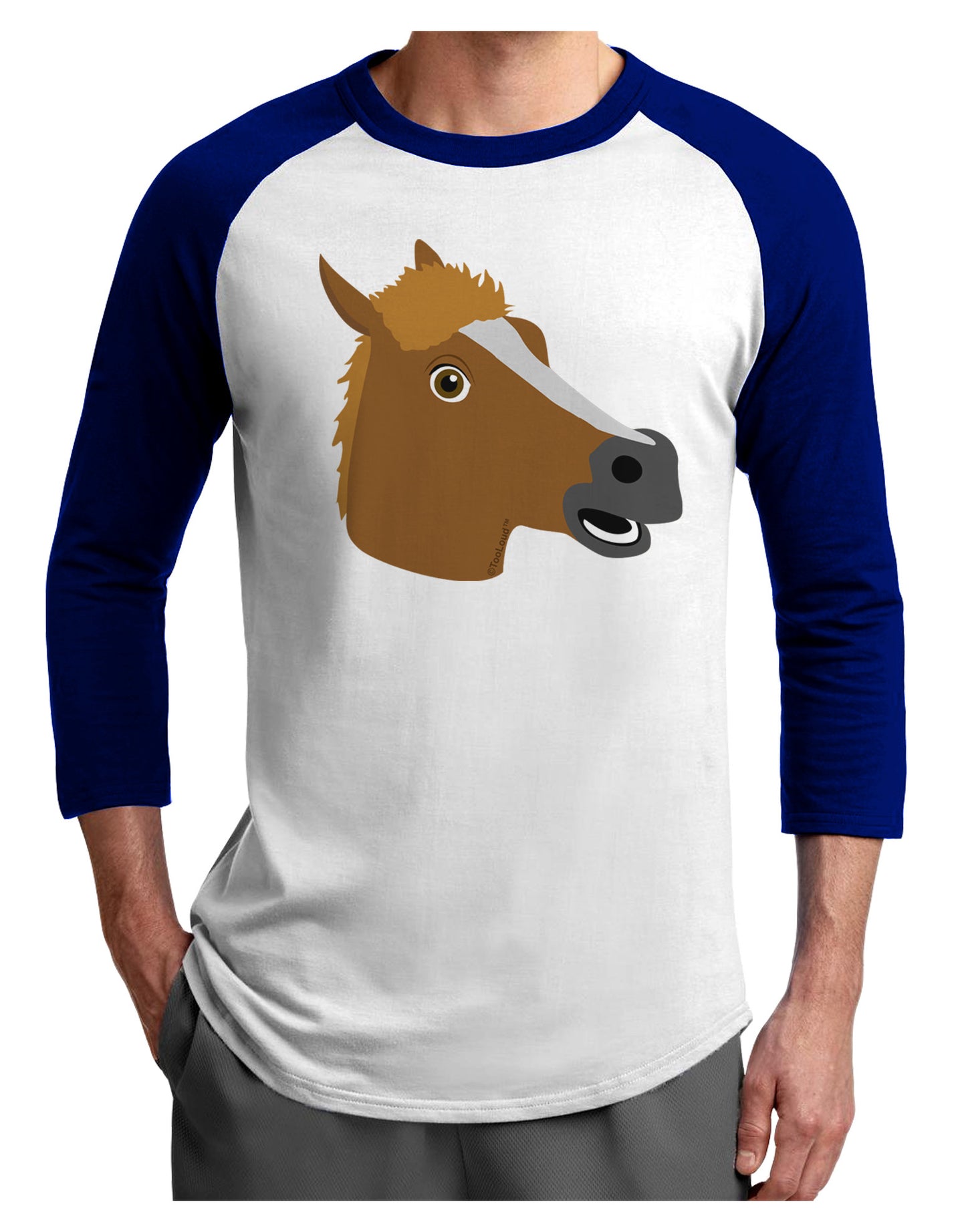 Silly Cartoon Horse Head Adult Raglan Shirt-Raglan Shirt-TooLoud-White-Royal-X-Small-Davson Sales
