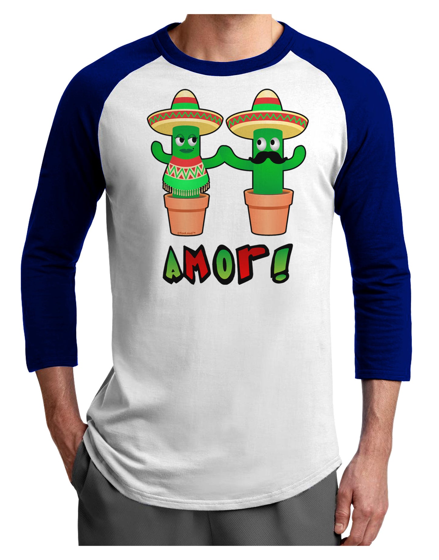 Fiesta Cactus Couple Amor Adult Raglan Shirt-Raglan Shirt-TooLoud-White-Royal-X-Small-Davson Sales